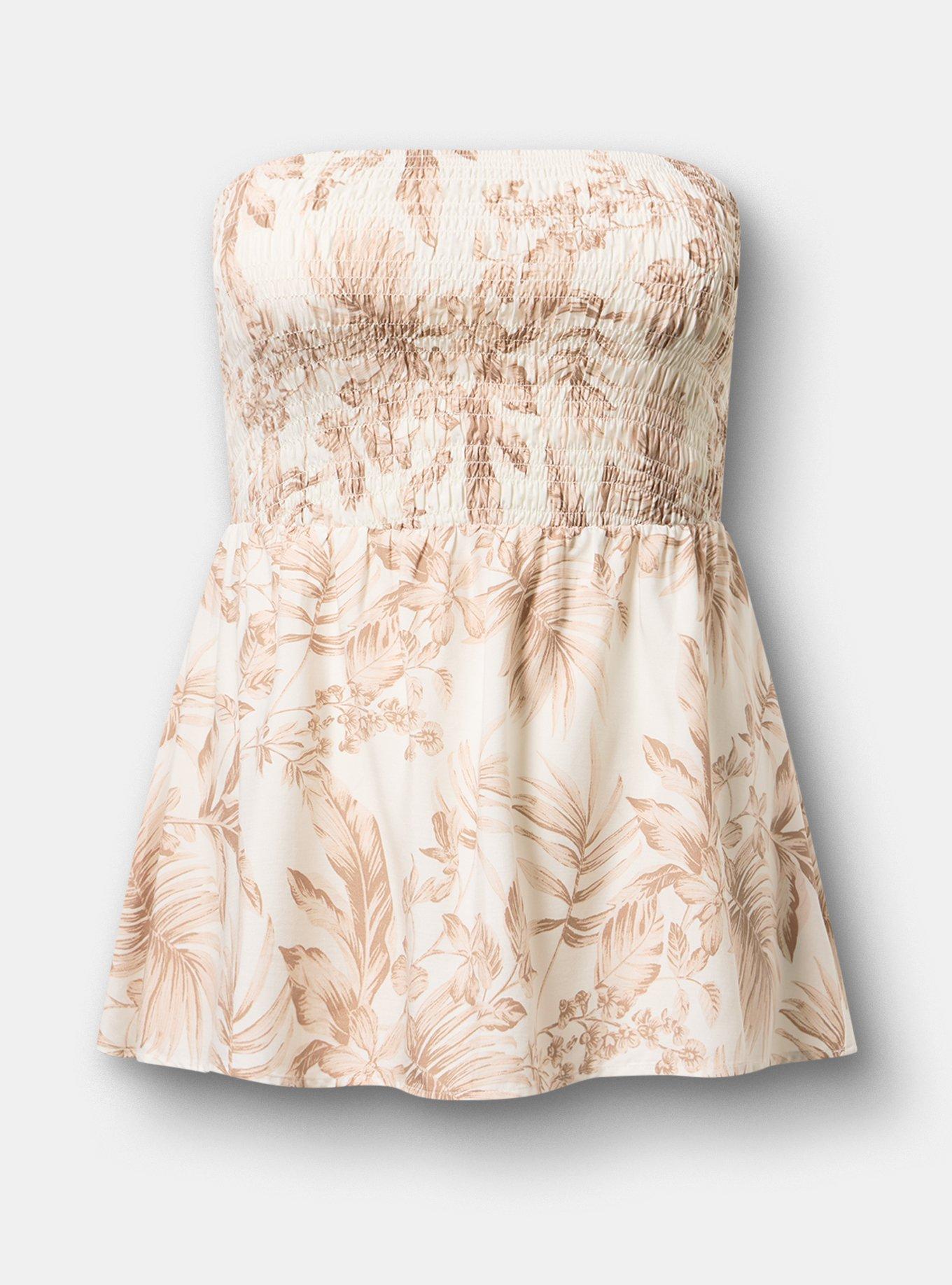 Smocked Tube Top, ISLAND FLORAL TAN, hi-res