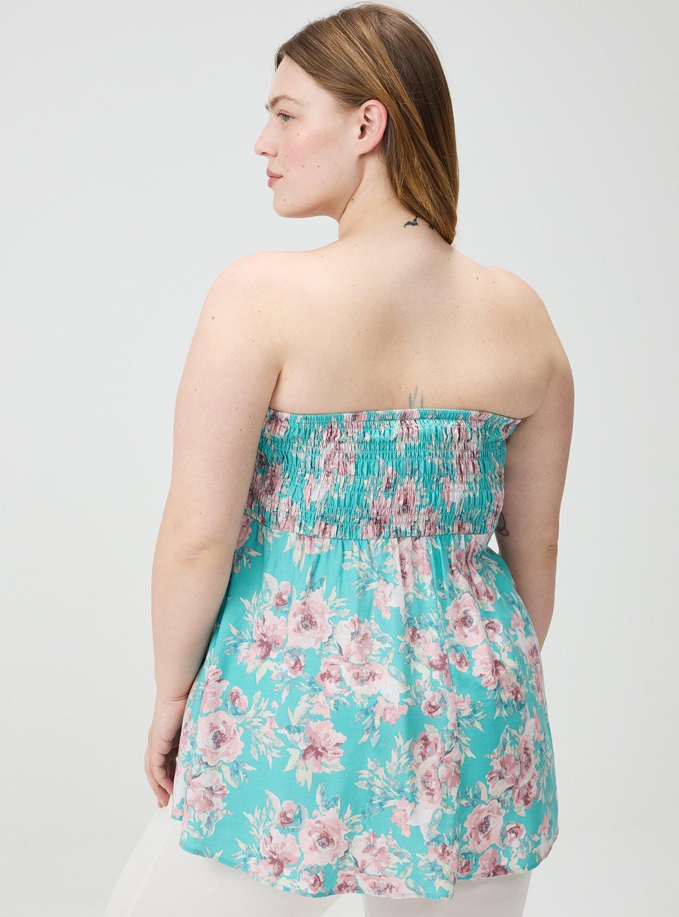 Smocked Tube Top, ARYA FLORAL ROSE BLUE, alternate