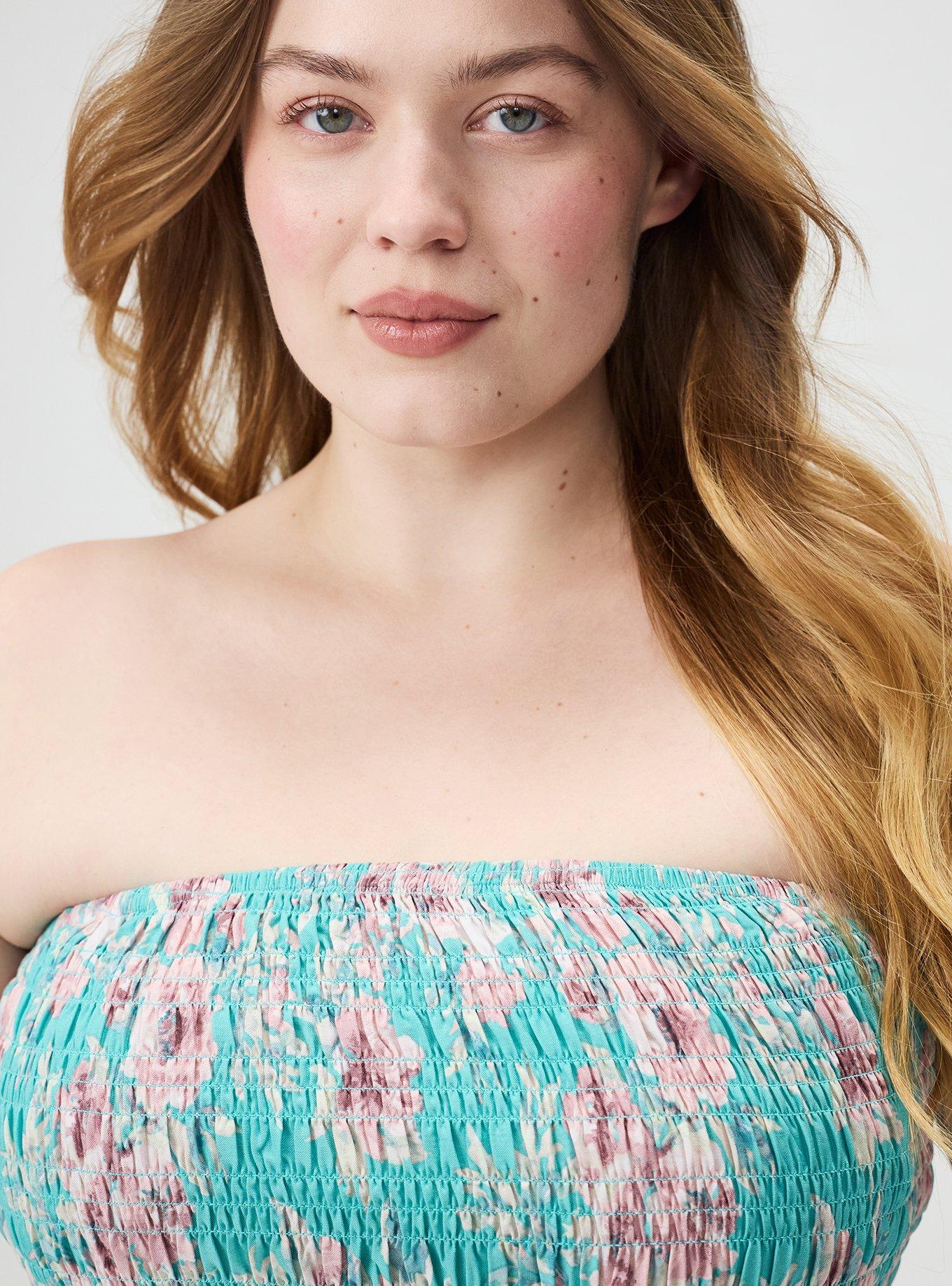 Smocked Tube Top, ARYA FLORAL ROSE BLUE, alternate