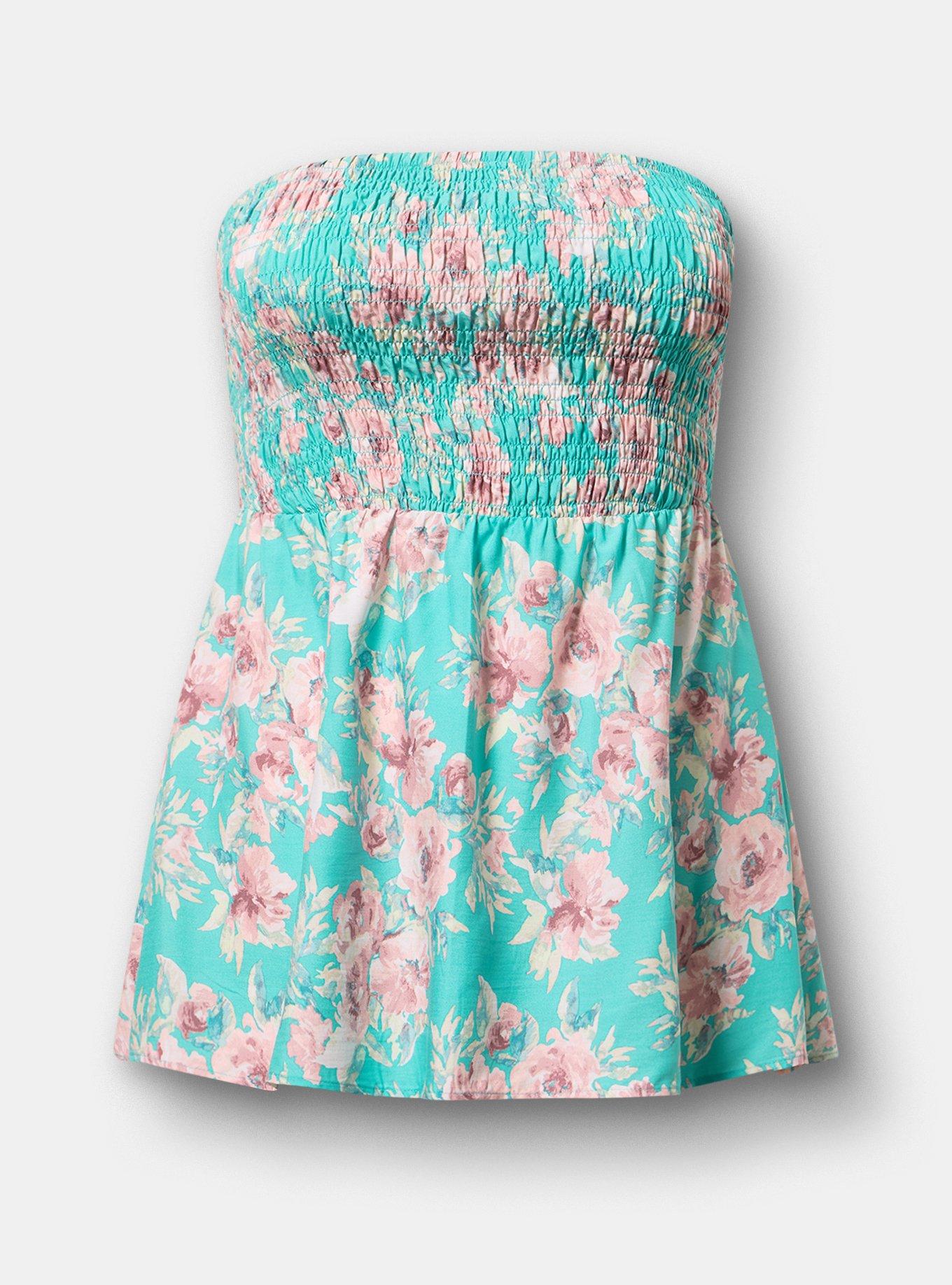 Smocked Tube Top, ARYA FLORAL ROSE BLUE, hi-res