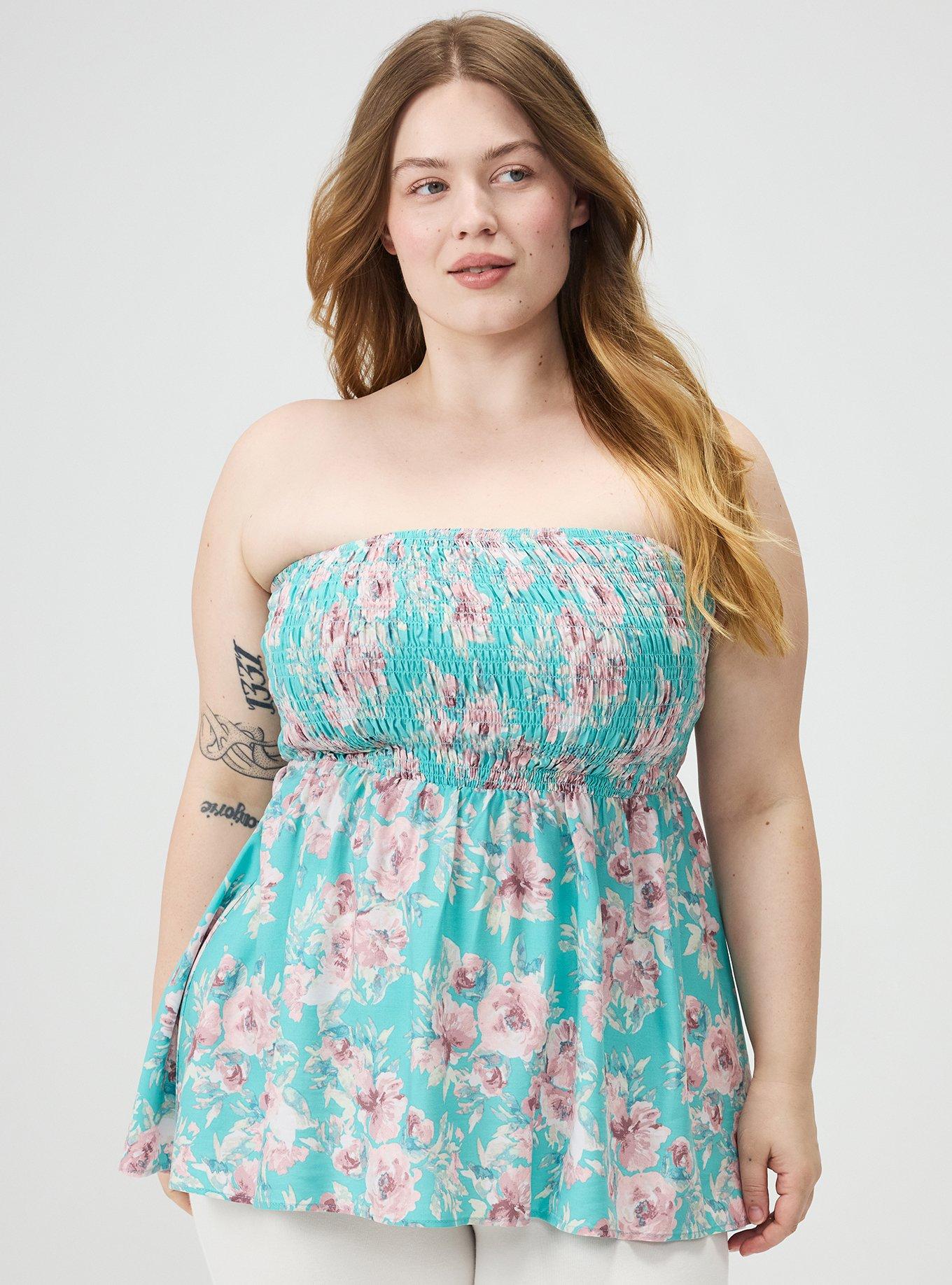 Smocked Tube Top, ARYA FLORAL ROSE BLUE, hi-res