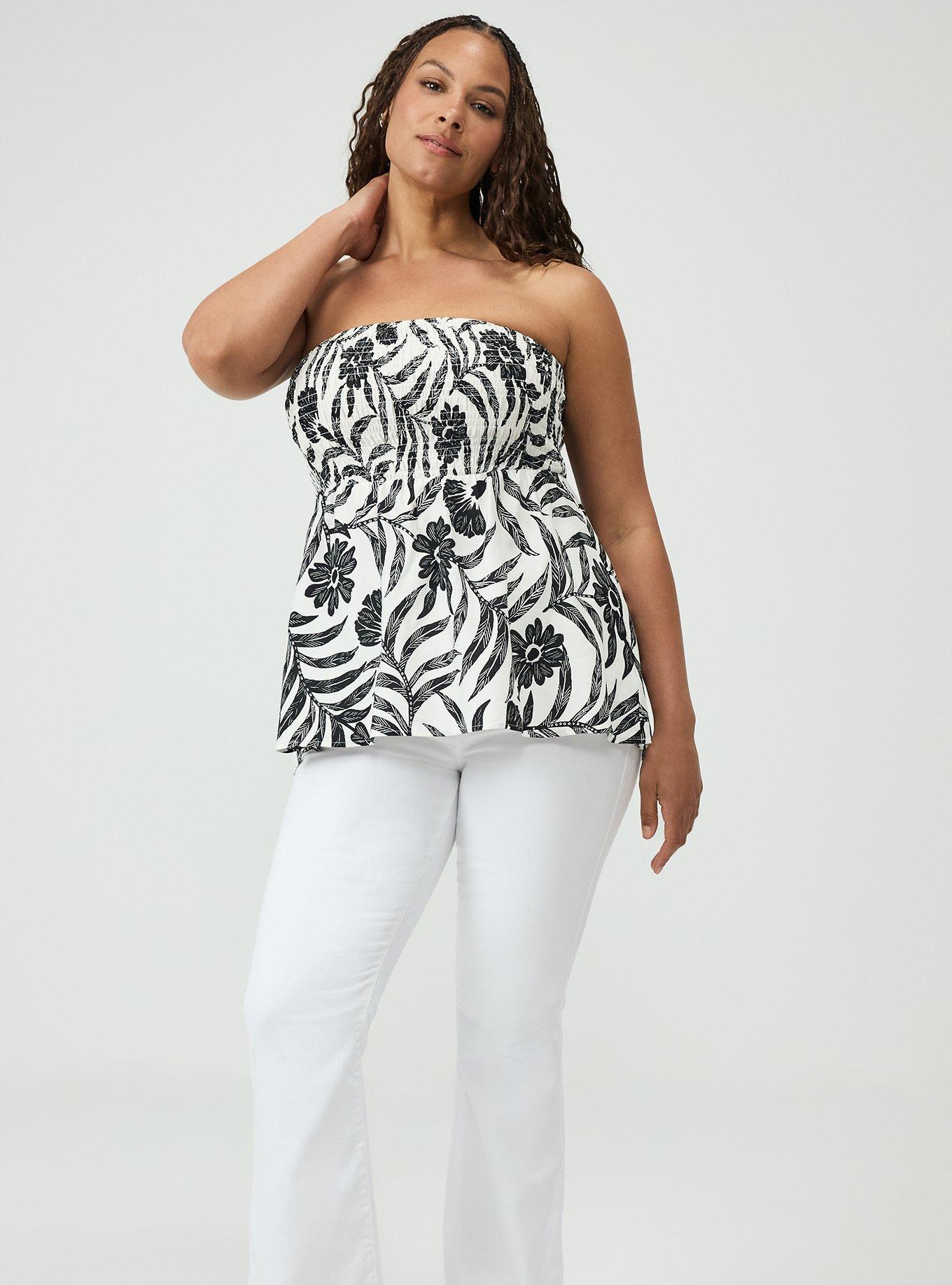 Plus Size Smocked Tube Top, ALEC FLORAL WHITE, alternate