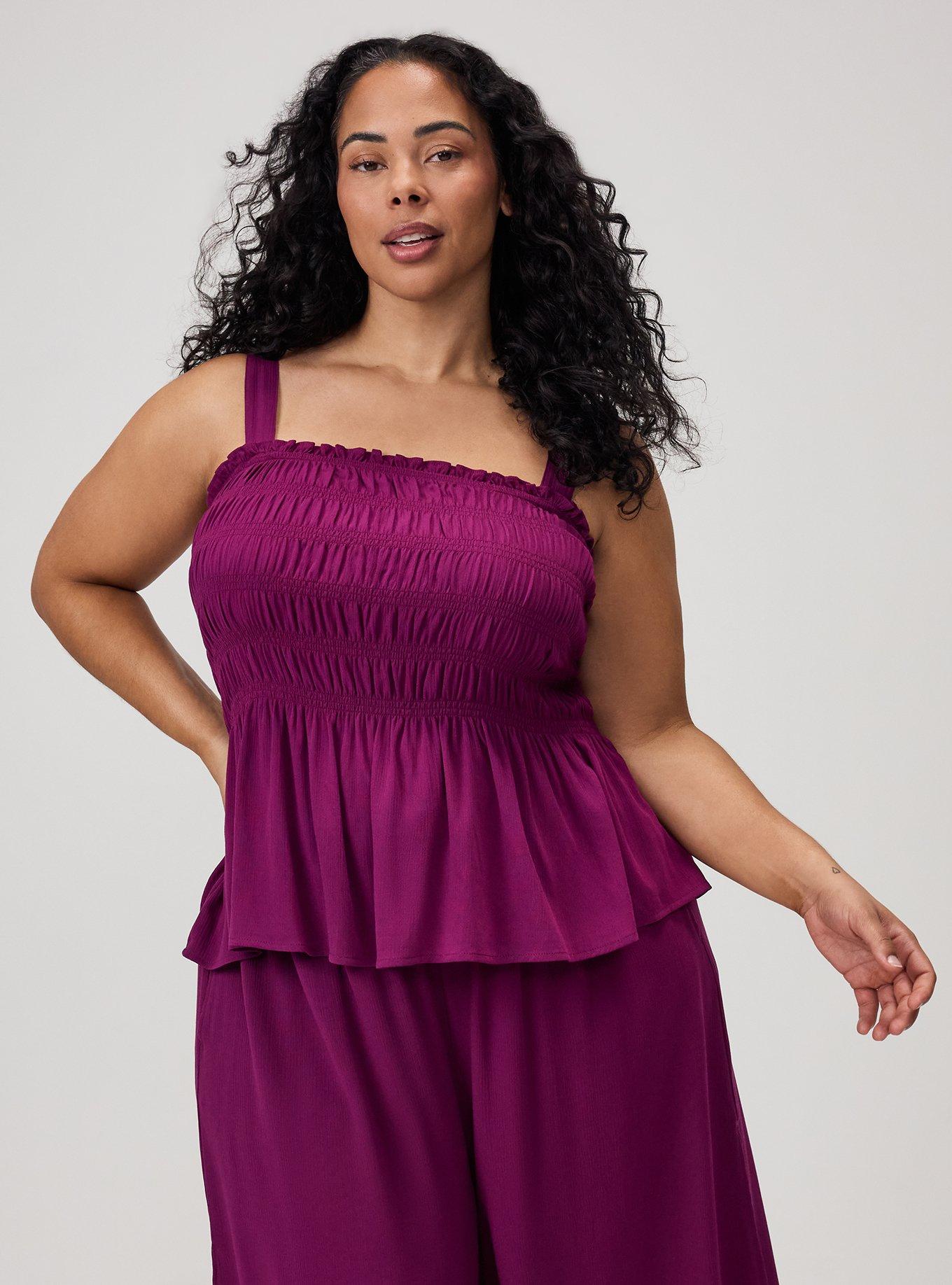 Peplum Gauze Smocked Top, PLUM CASPIA, hi-res