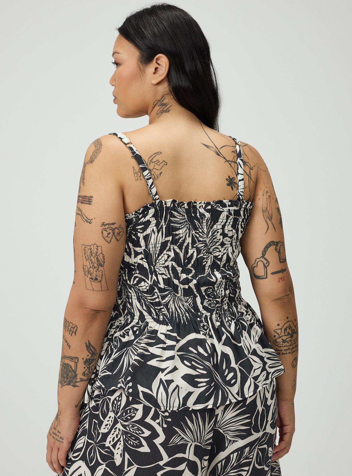 Peplum Gauze Smocked Top, PARADISE FOLIAGE BLACK, alternate