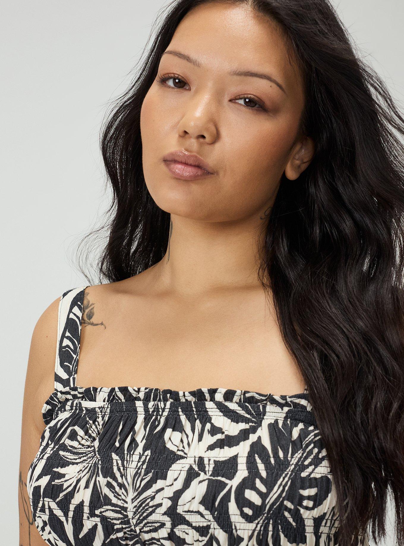 Peplum Gauze Smocked Top, PARADISE FOLIAGE BLACK, alternate