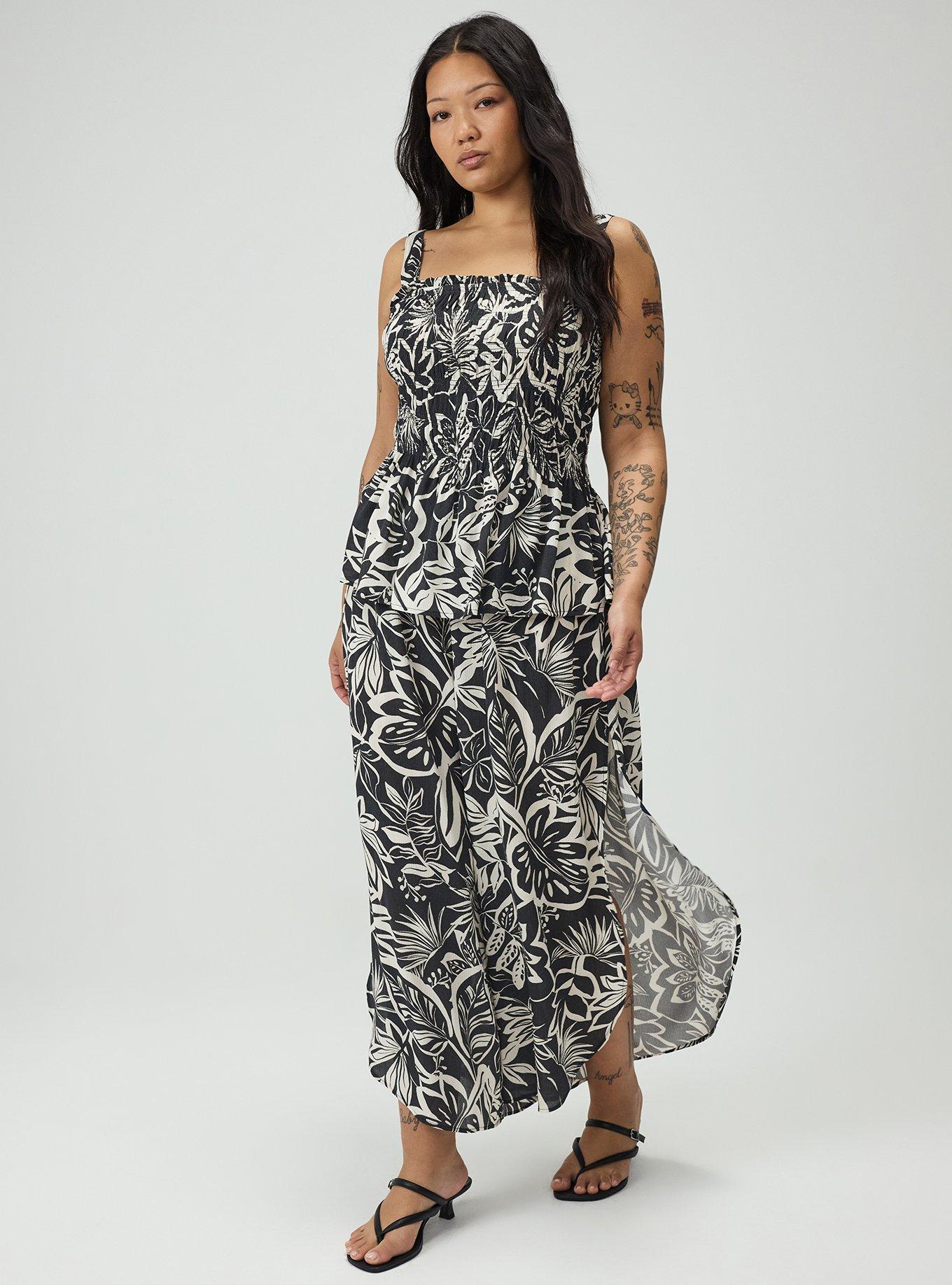 Peplum Gauze Smocked Top, PARADISE FOLIAGE BLACK, alternate