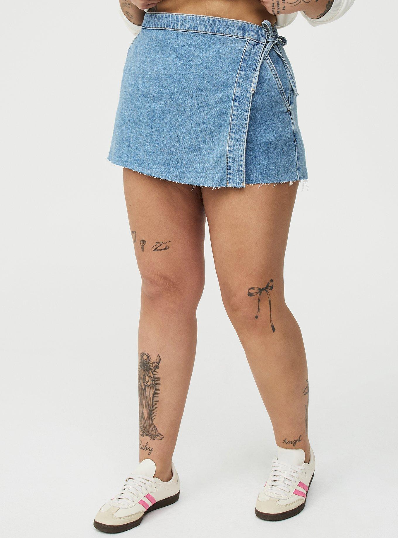 Mid-Rise Drapey Denim Skort, RUNNING ON EMPTY, alternate