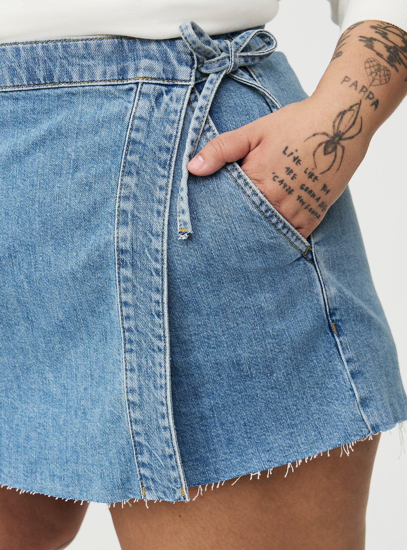 Mid-Rise Drapey Denim Skort, RUNNING ON EMPTY, alternate