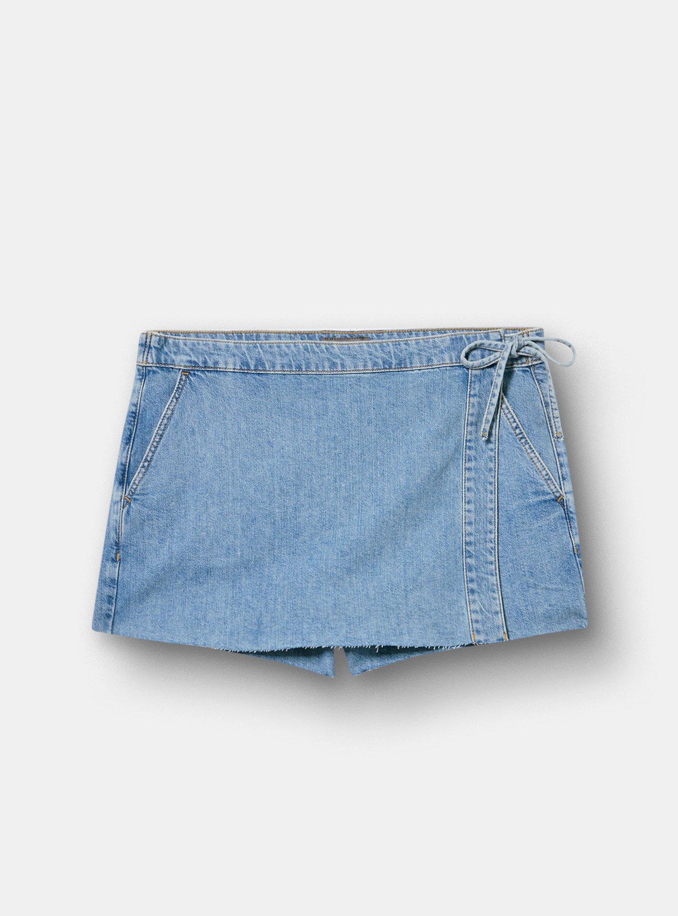 Mid-Rise Drapey Denim Skort, RUNNING ON EMPTY, hi-res