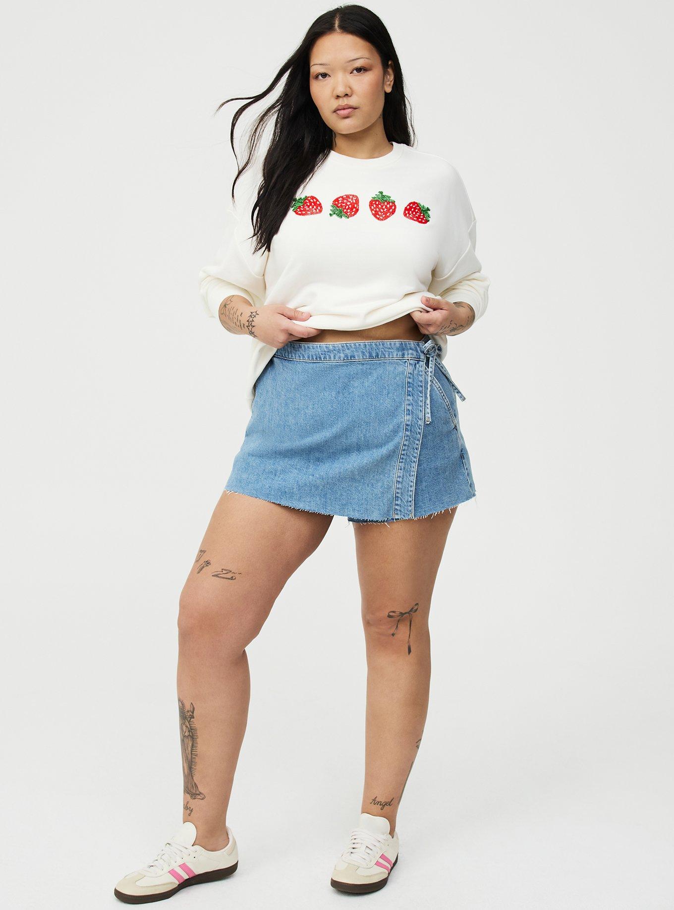 Mid-Rise Drapey Denim Skort, RUNNING ON EMPTY, hi-res