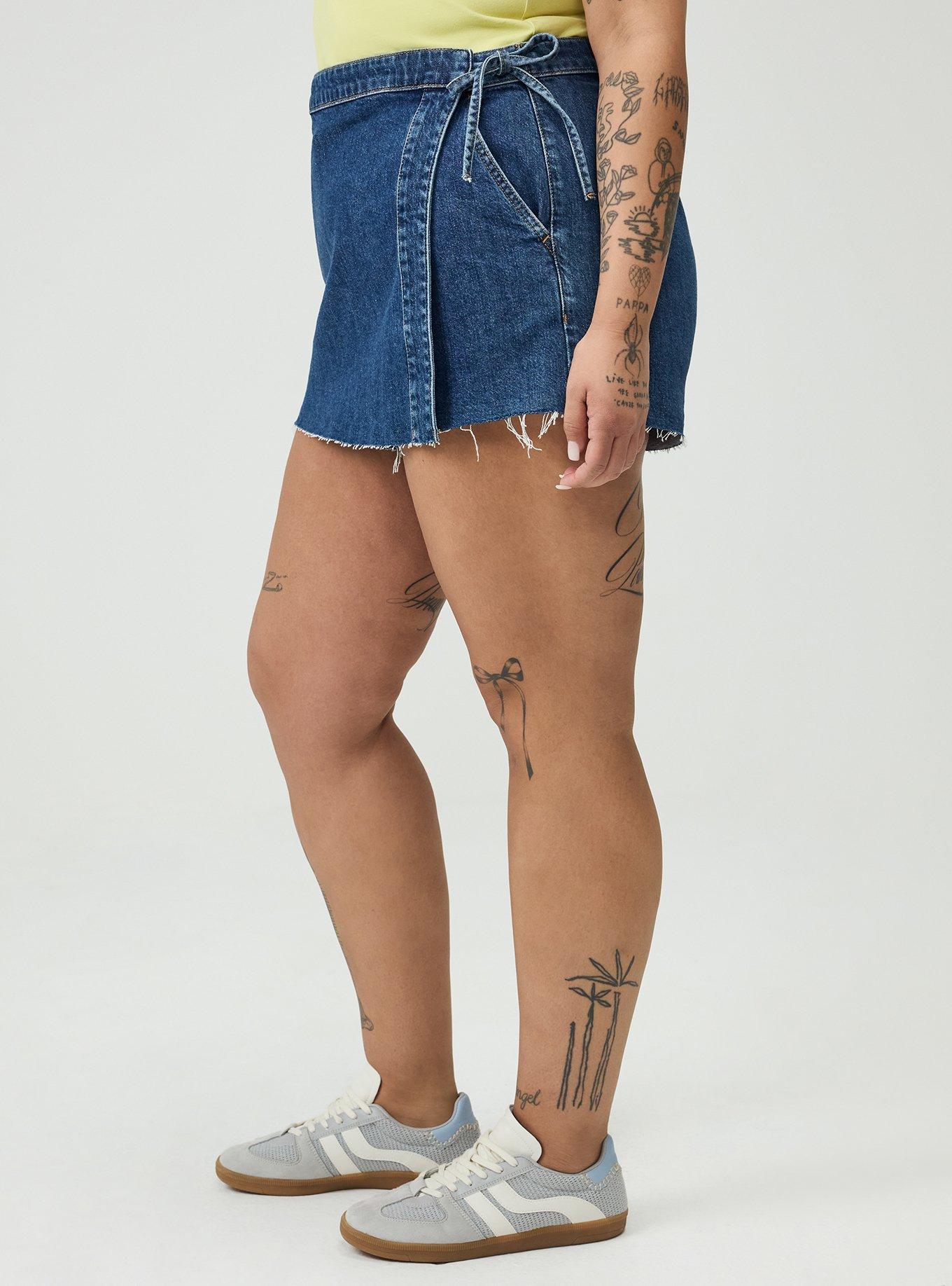 Mid-Rise Drapey Denim Skort, GIMLET, alternate