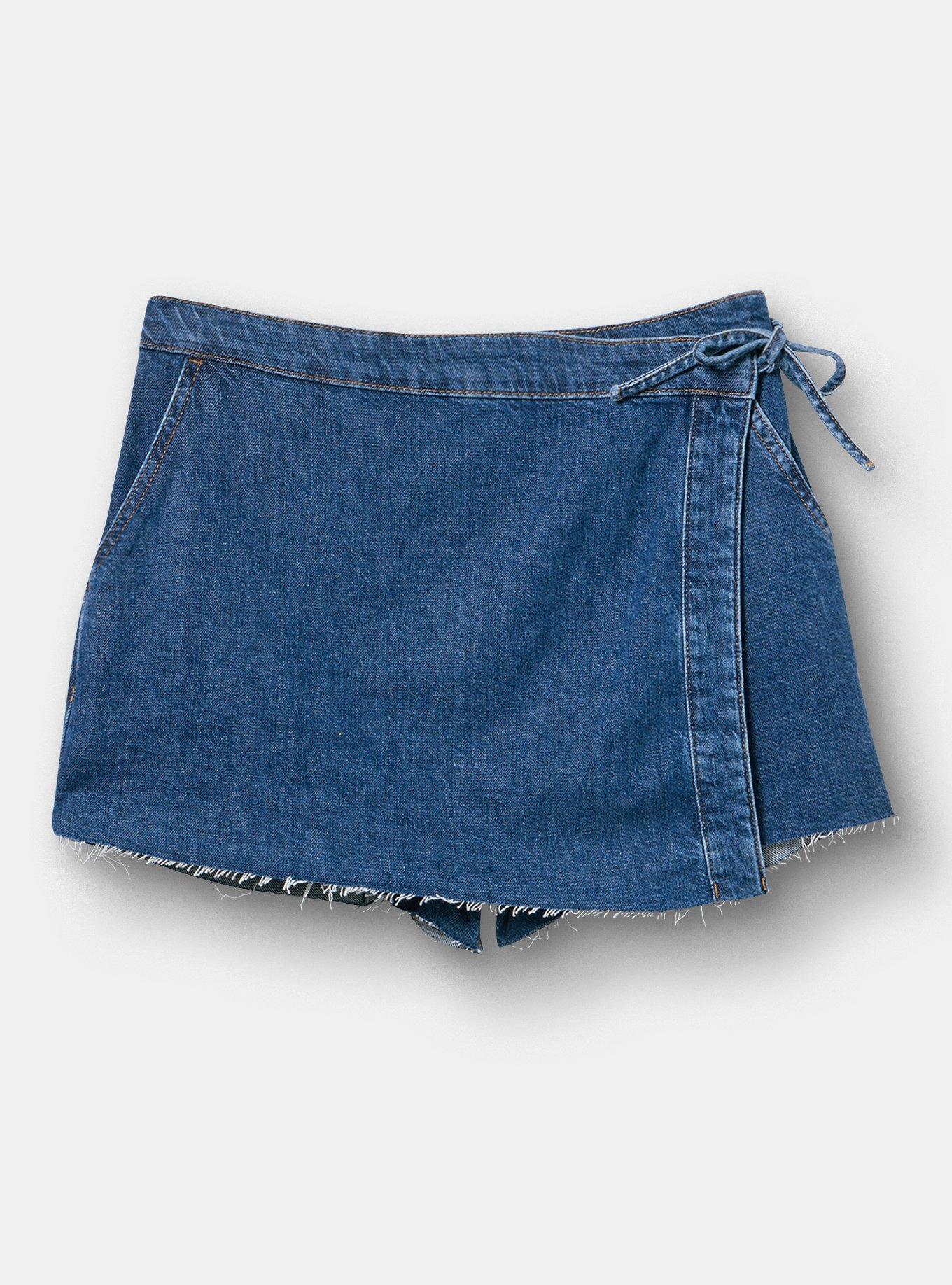Mid-Rise Drapey Denim Skort, GIMLET, flat