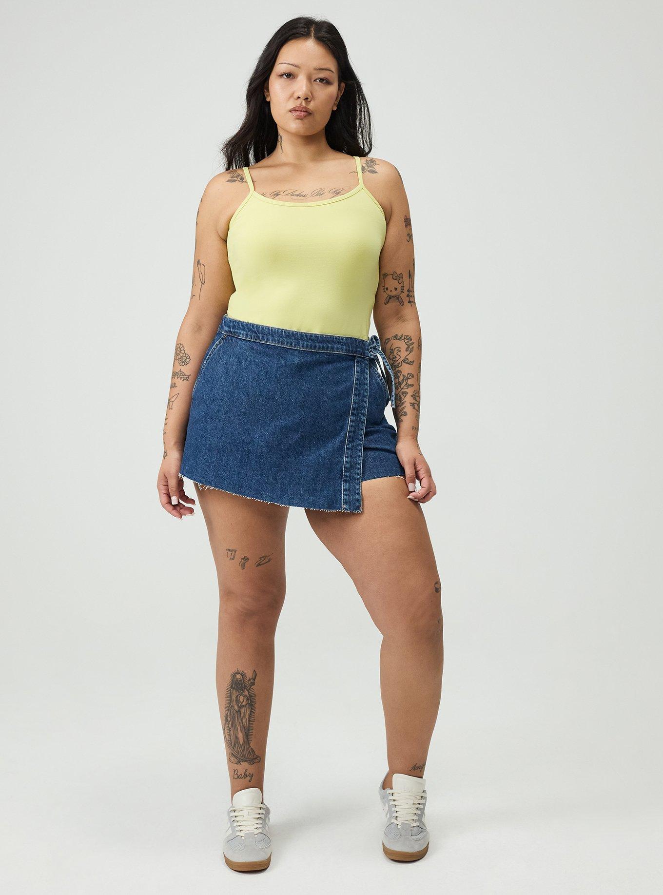 Mid-Rise Drapey Denim Skort, GIMLET, hi-res