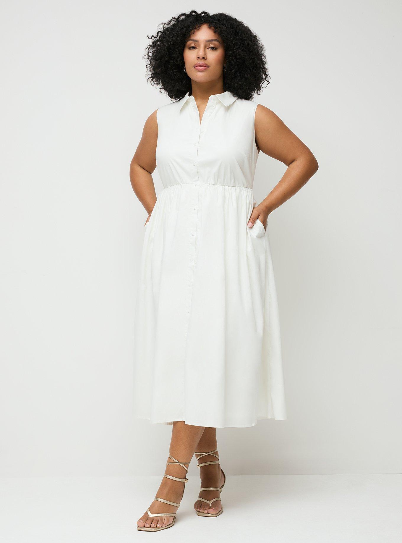Collared Shirt Midi Dress, BLANC DE BLANC, hi-res