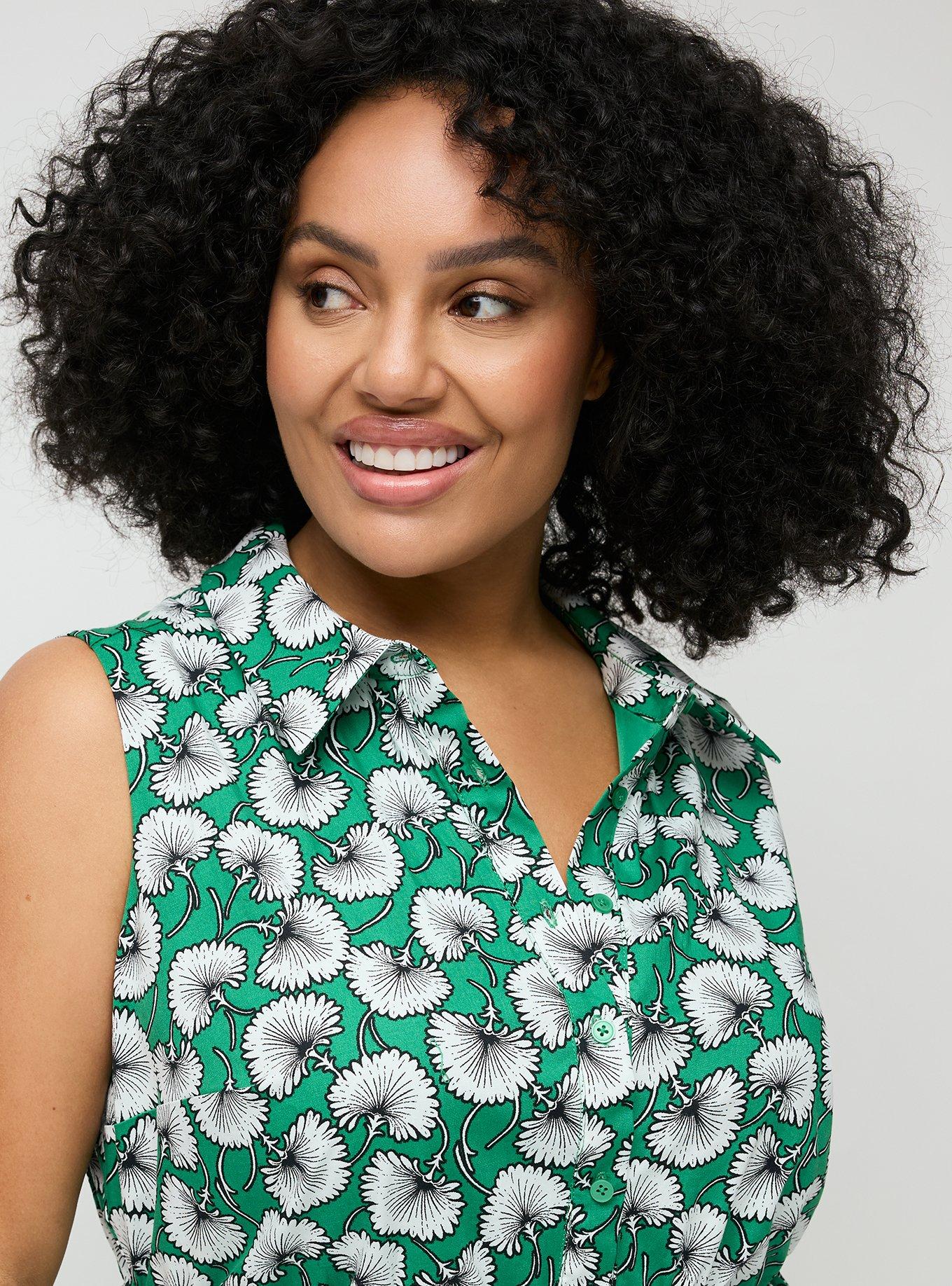 Collared Shirt Midi Dress, WINDING GINKGO LEAVES GREEN, alternate