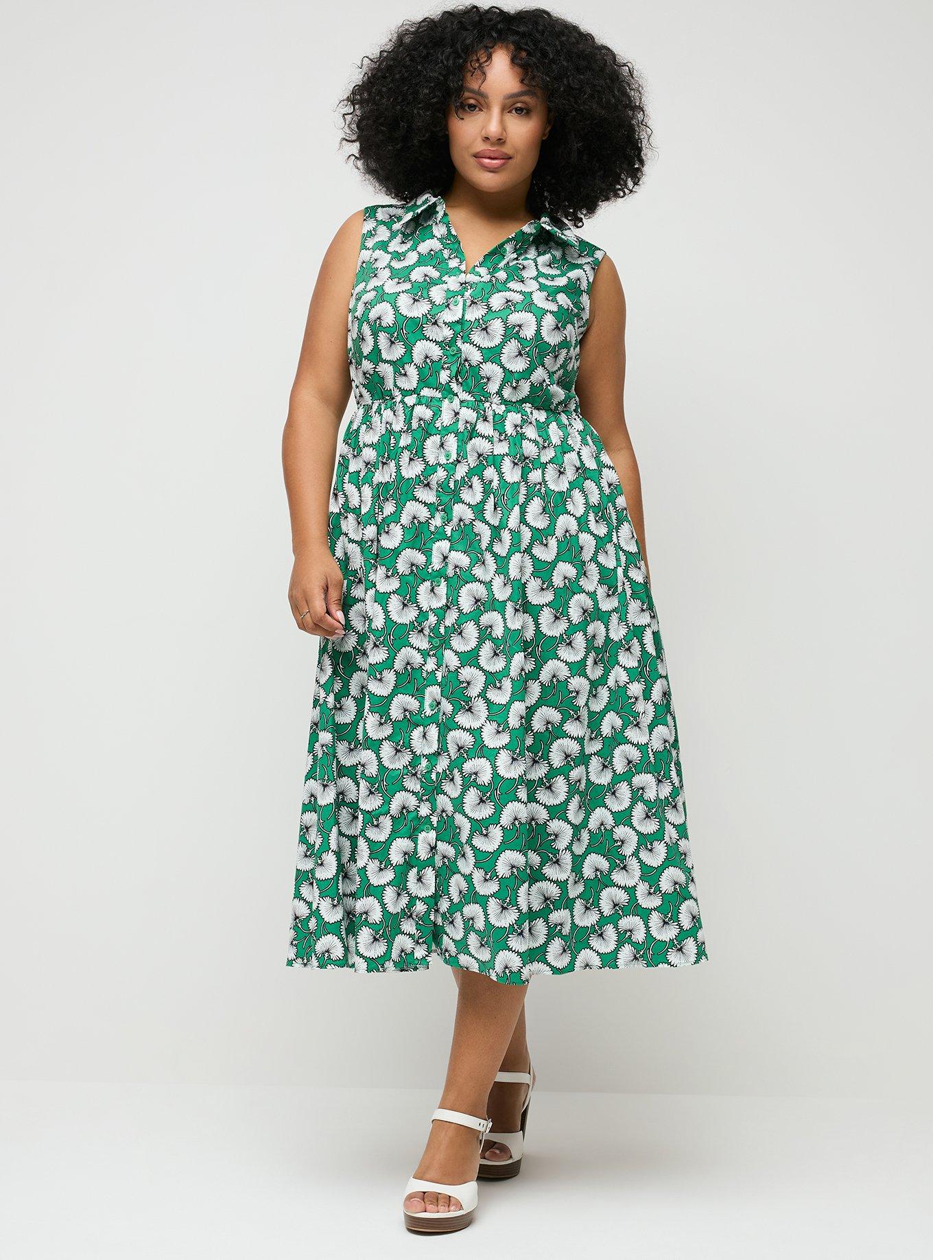 Collared Shirt Midi Dress, WINDING GINKGO LEAVES GREEN, alternate