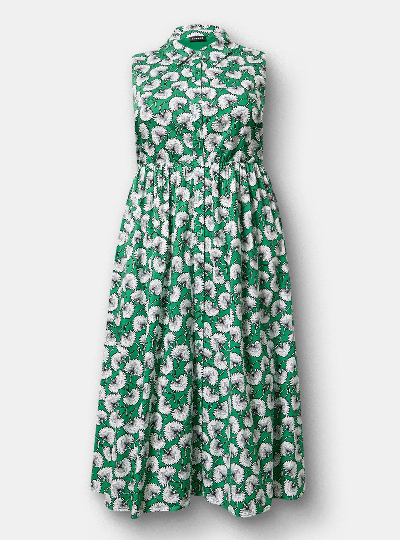 Collared Shirt Midi Dress, WINDING GINKGO LEAVES GREEN, hi-res