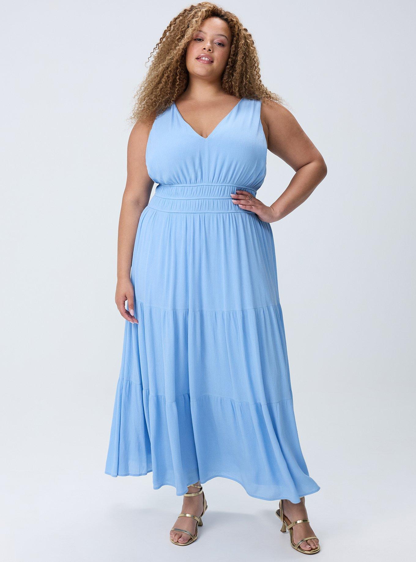 Tiered Gauze Maxi Dress, PLACID BLUE, hi-res