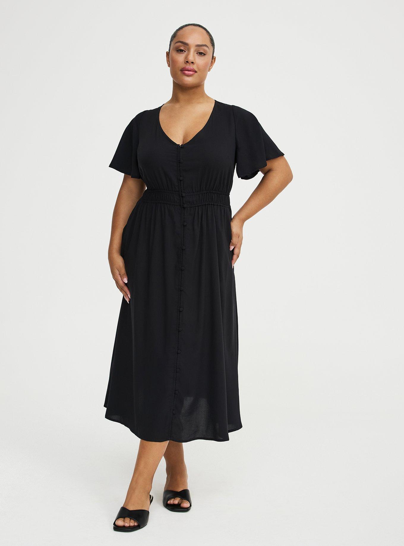 Button Down Midi Dress, DEEP BLACK, alternate