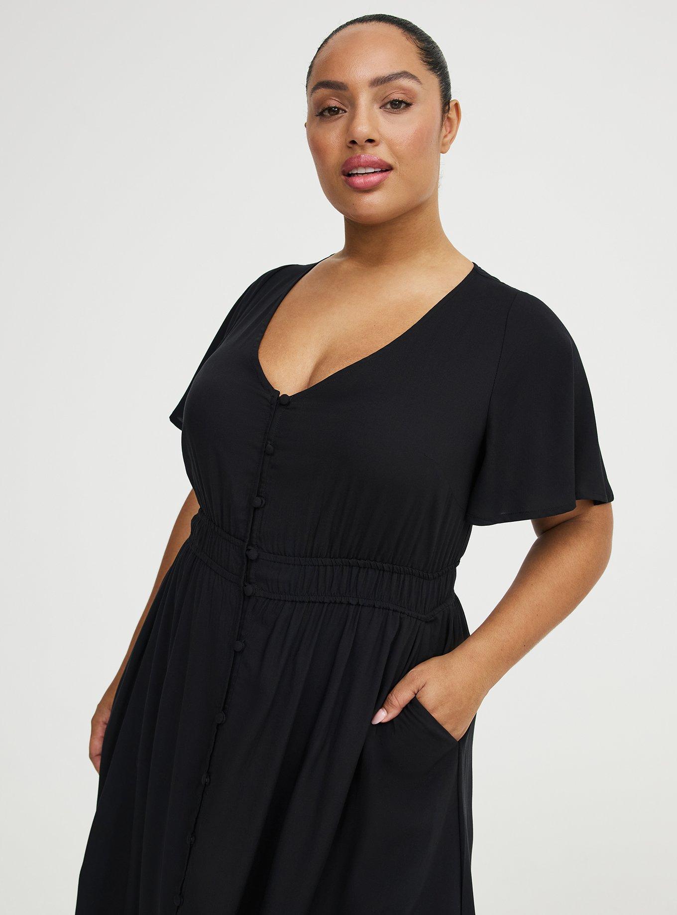 Button Down Midi Dress, DEEP BLACK, alternate