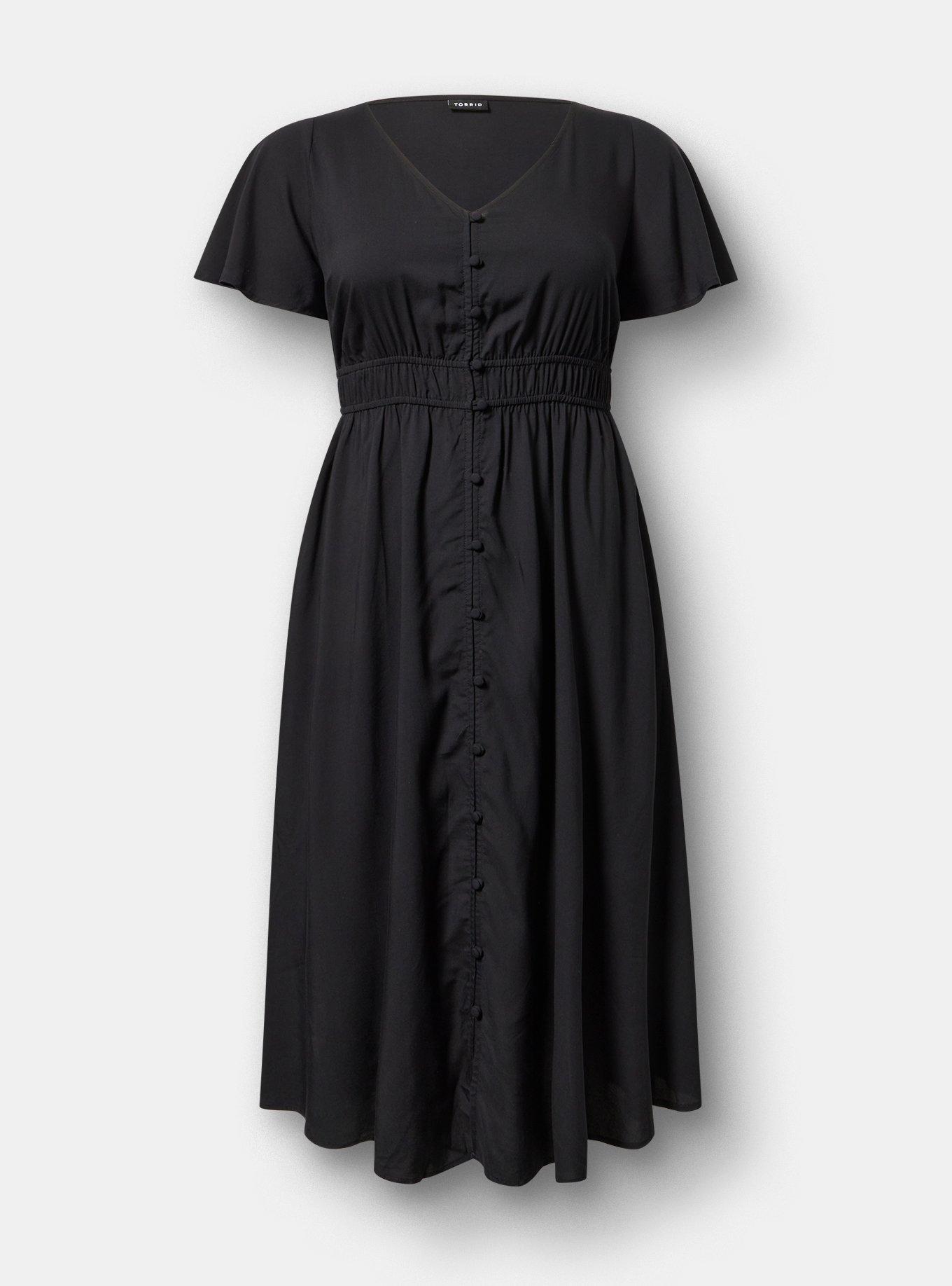 Button Down Midi Dress, DEEP BLACK, hi-res