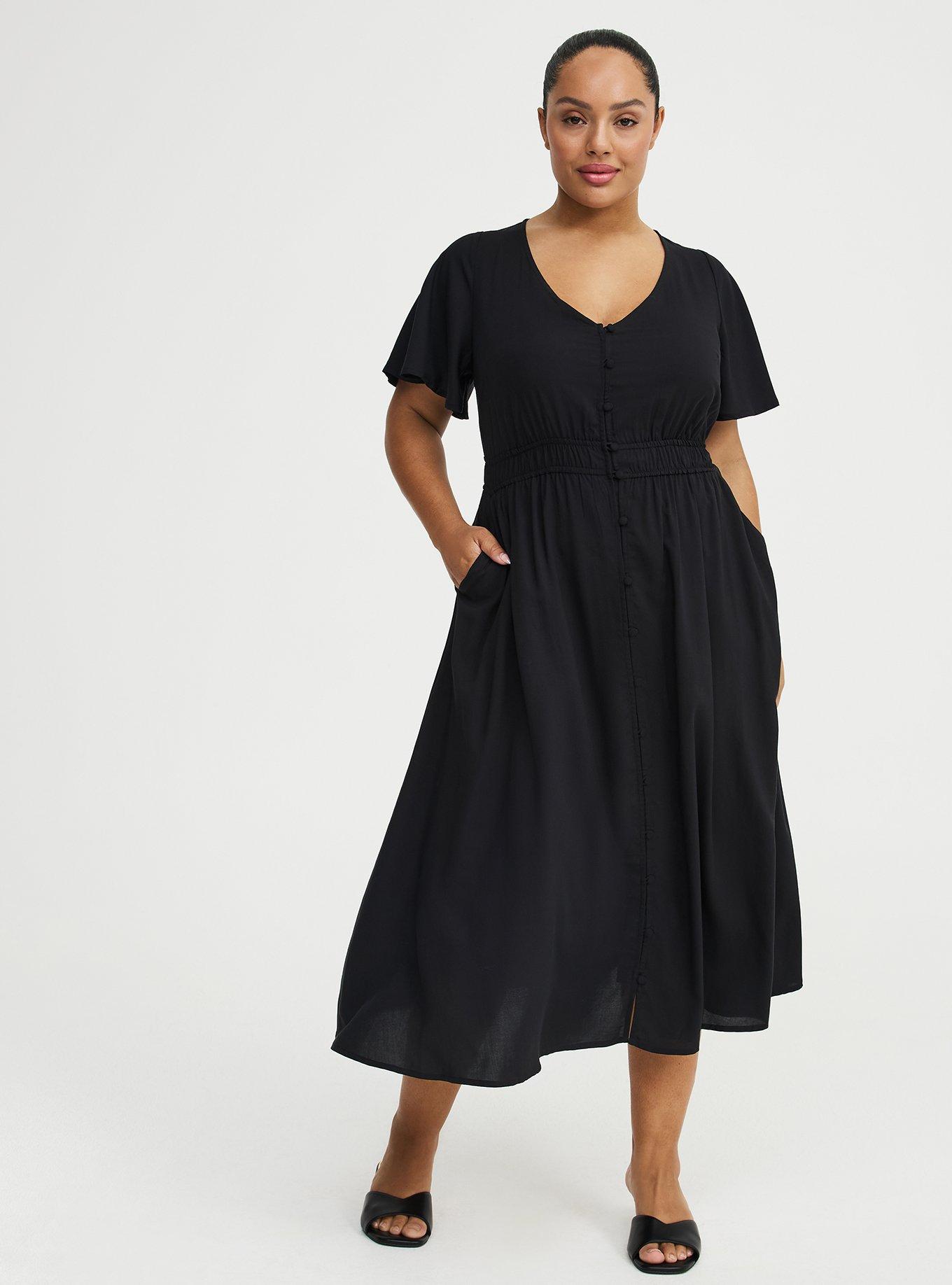 Button Down Midi Dress, DEEP BLACK, hi-res