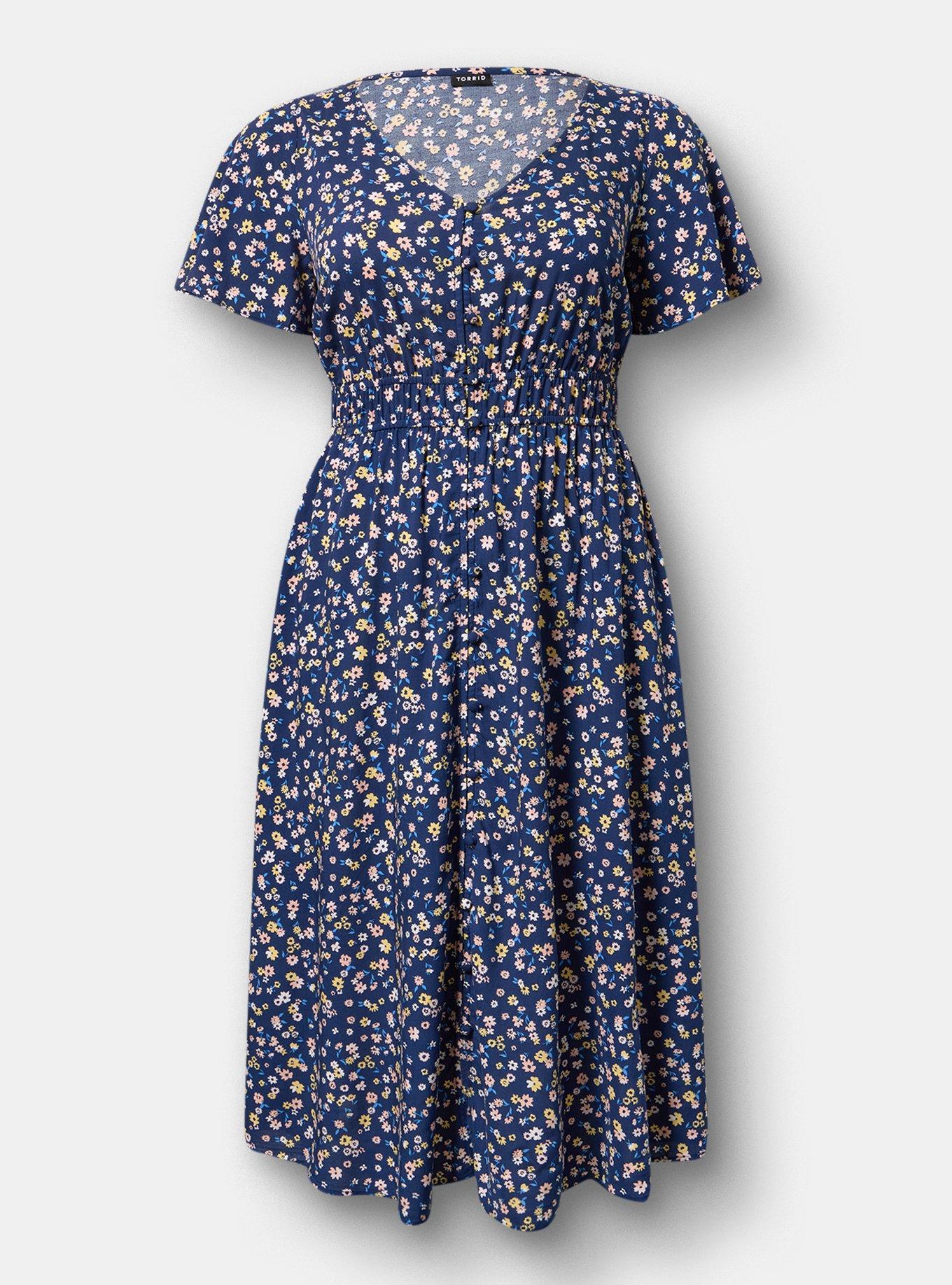 Button Down Midi Dress, TONIGHT FLORAL NAVY, hi-res