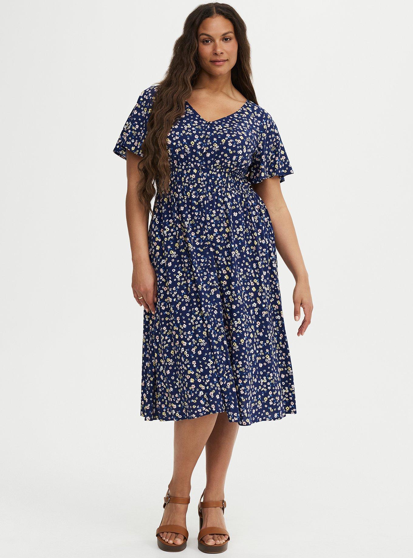 Button Down Midi Dress, TONIGHT FLORAL NAVY, hi-res