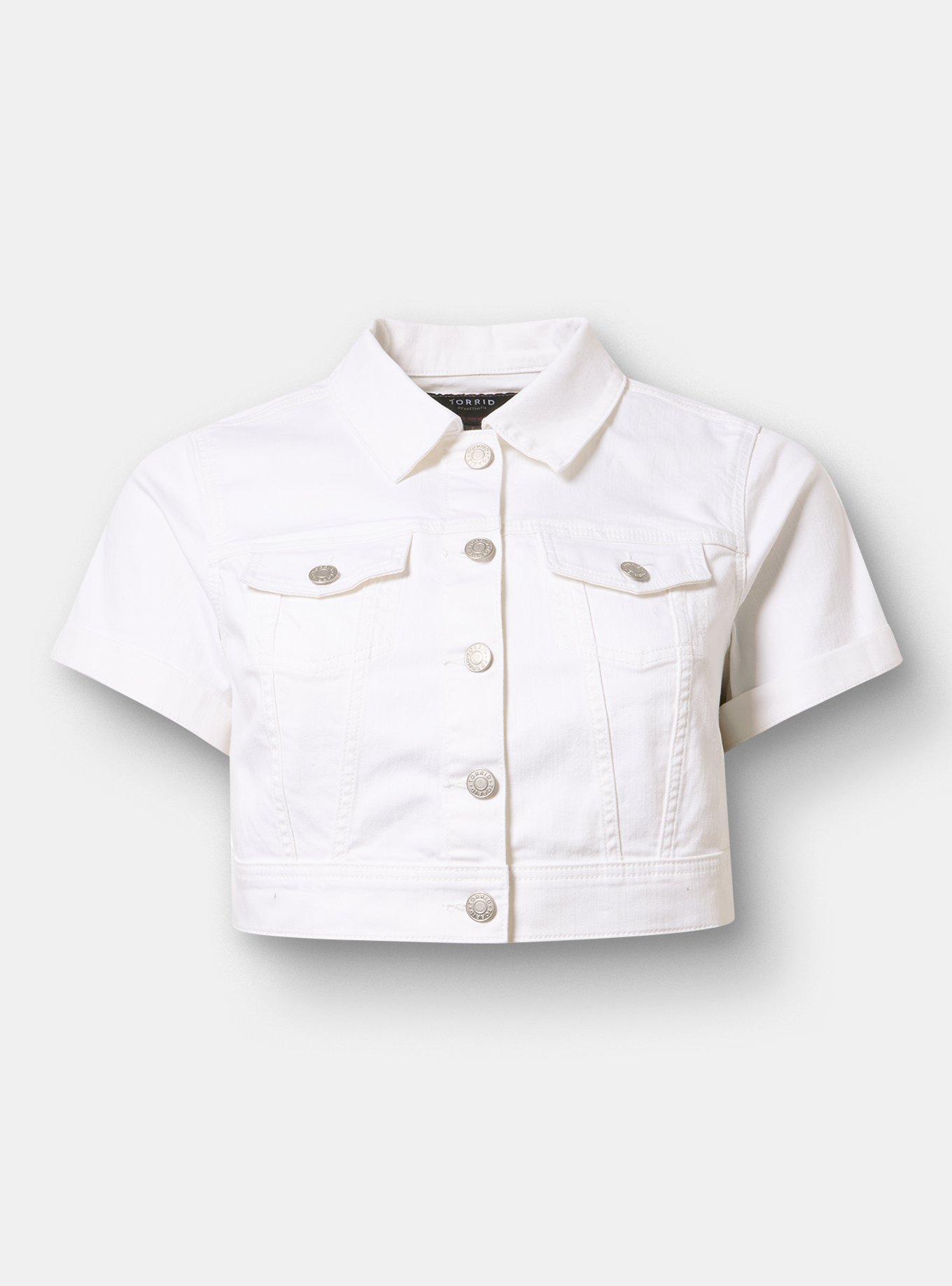 Short Sleeve Cropped Trucker, NEW WHITE, flat