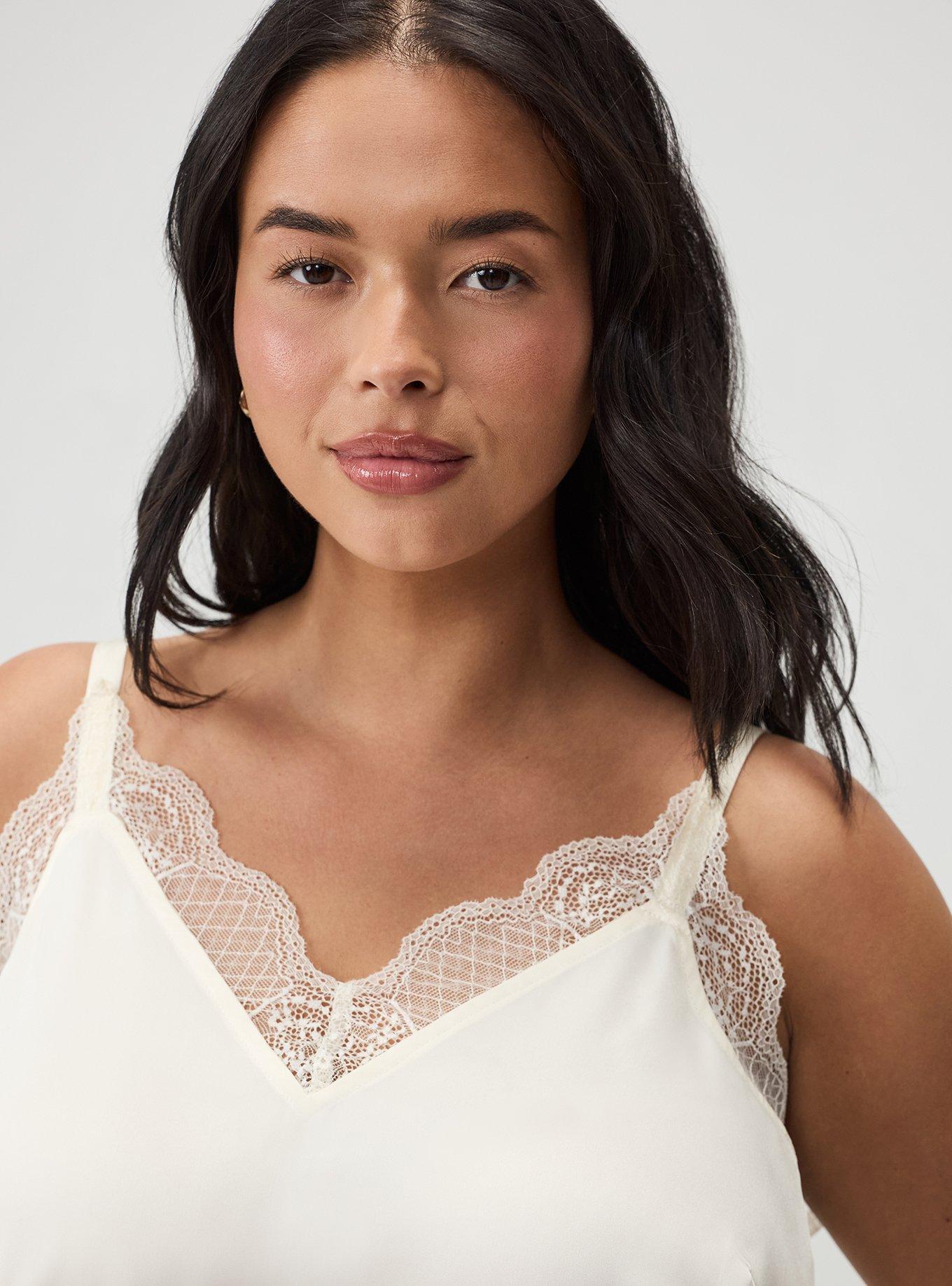 Satin Lace Trim Cami, WHISPER WHITE, alternate