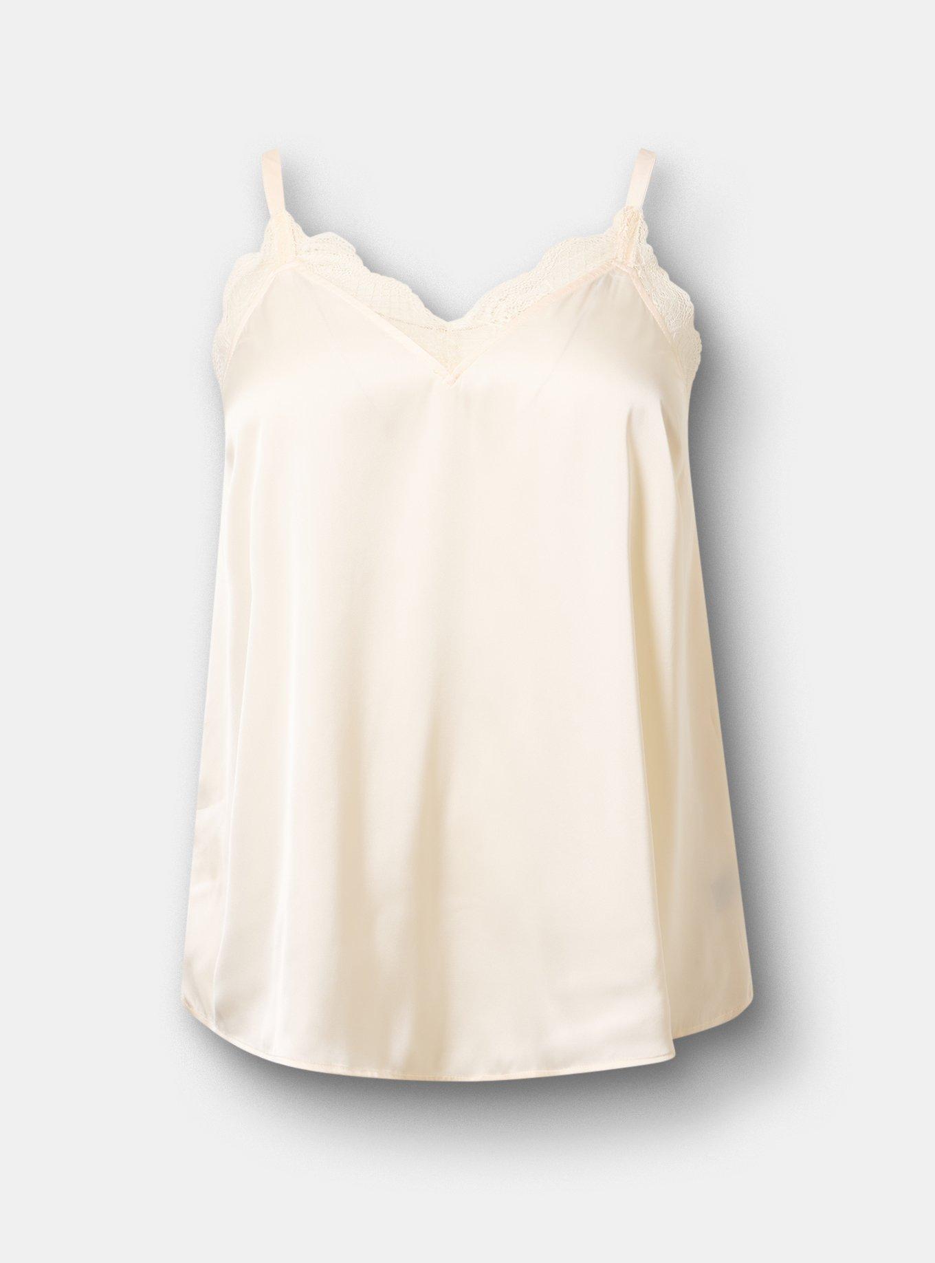 Satin Lace Trim Cami, WHISPER WHITE, hi-res