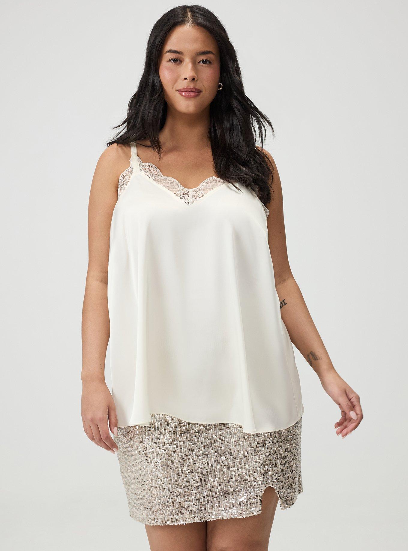 Satin Lace Trim Cami, WHISPER WHITE, hi-res