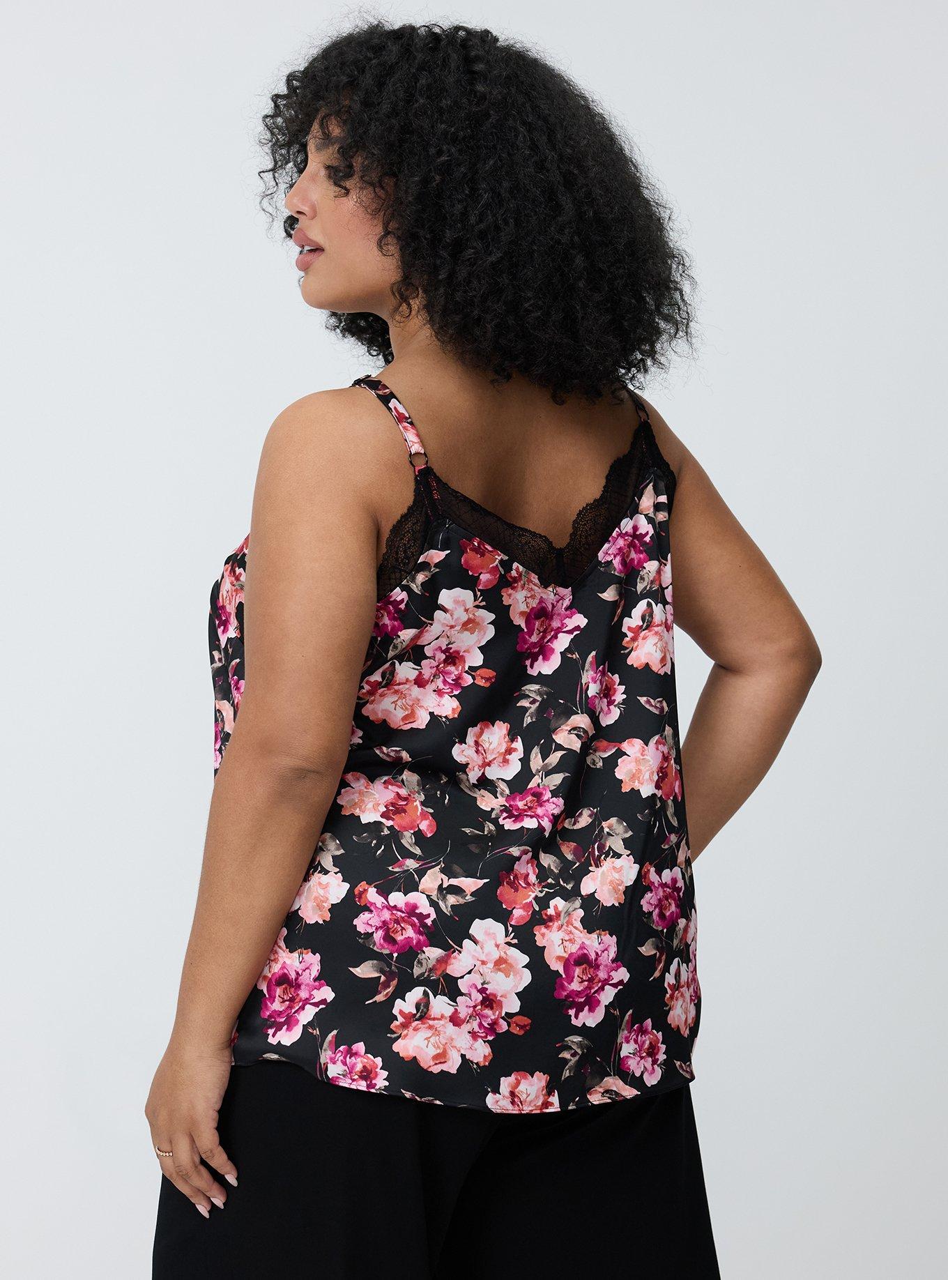 Satin Lace Trim Cami, AURA FLORAL BLACK, alternate