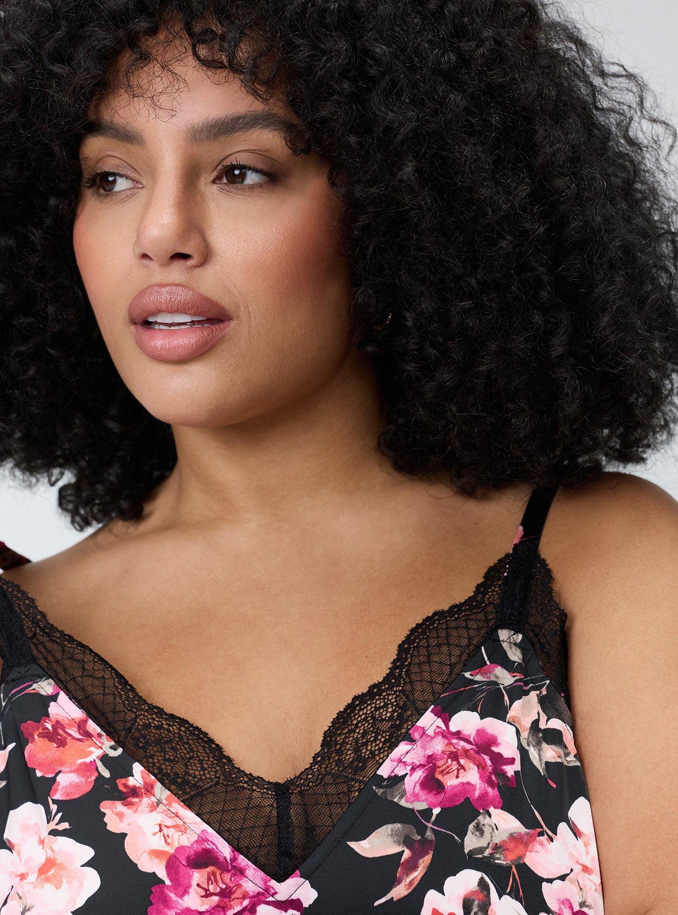 Satin Lace Trim Cami, AURA FLORAL BLACK, alternate