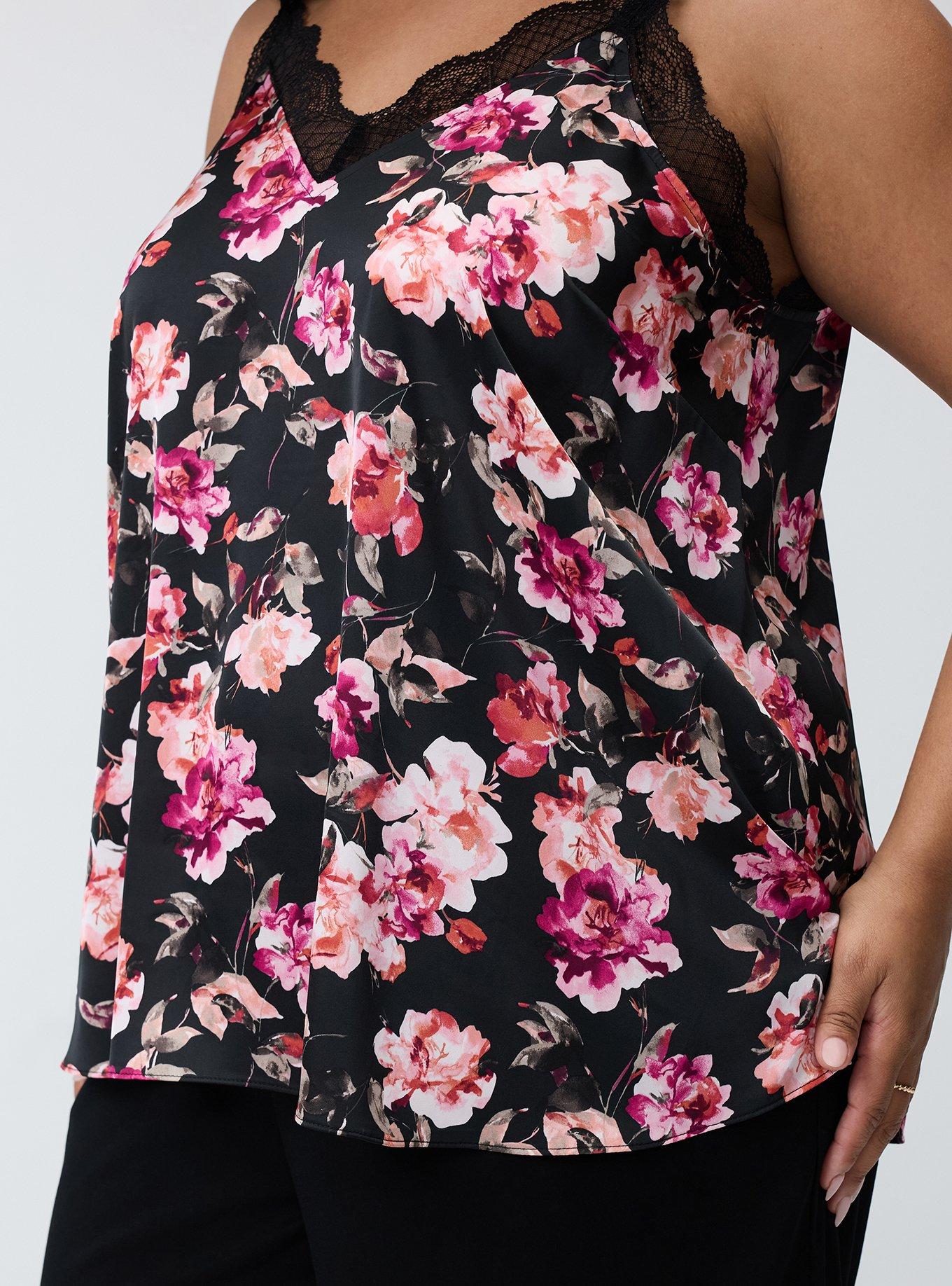 Satin Lace Trim Cami, AURA FLORAL BLACK, alternate