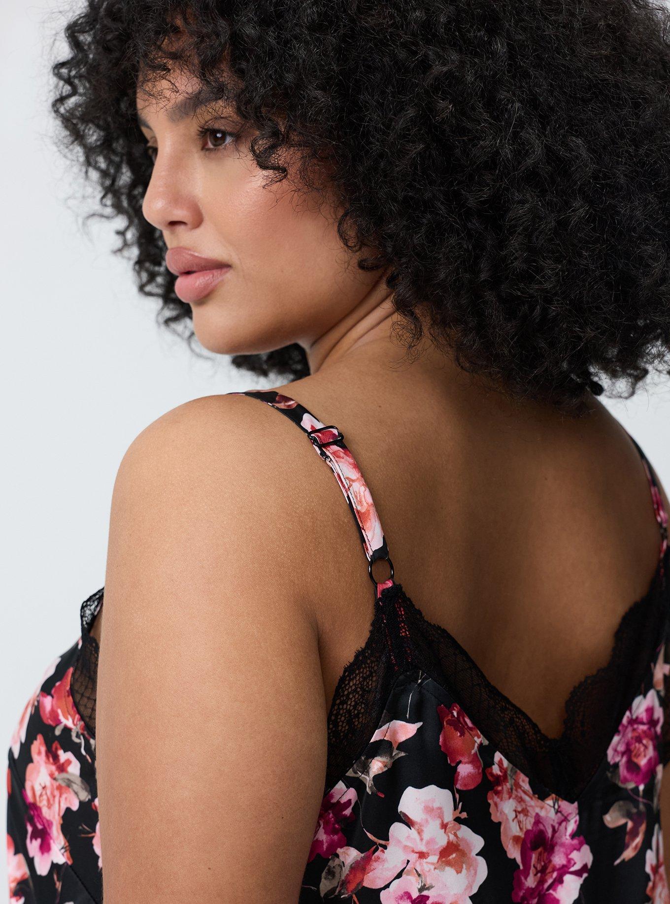 Satin Lace Trim Cami, AURA FLORAL BLACK, alternate