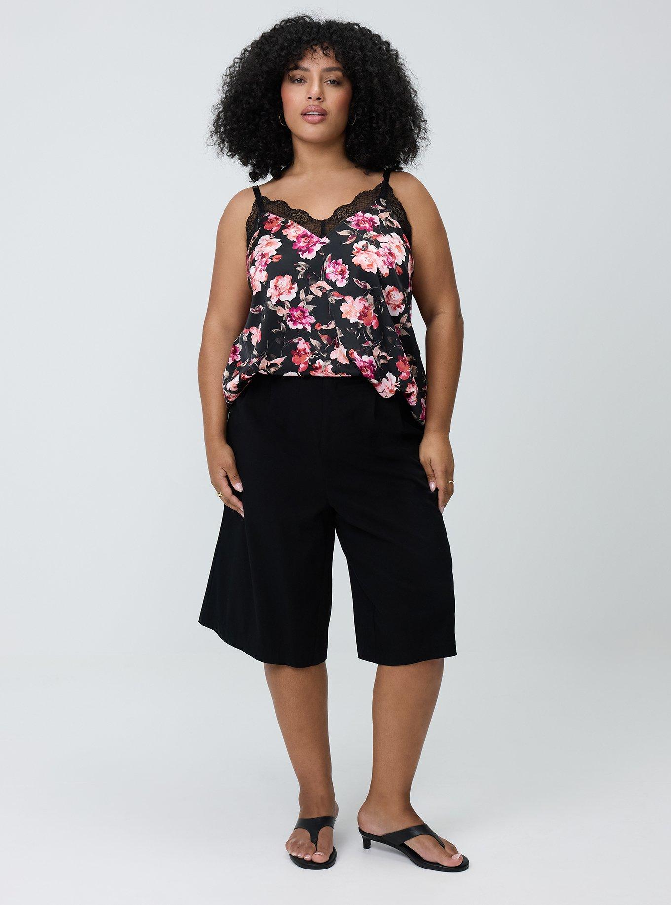 Satin Lace Trim Cami, AURA FLORAL BLACK, alternate