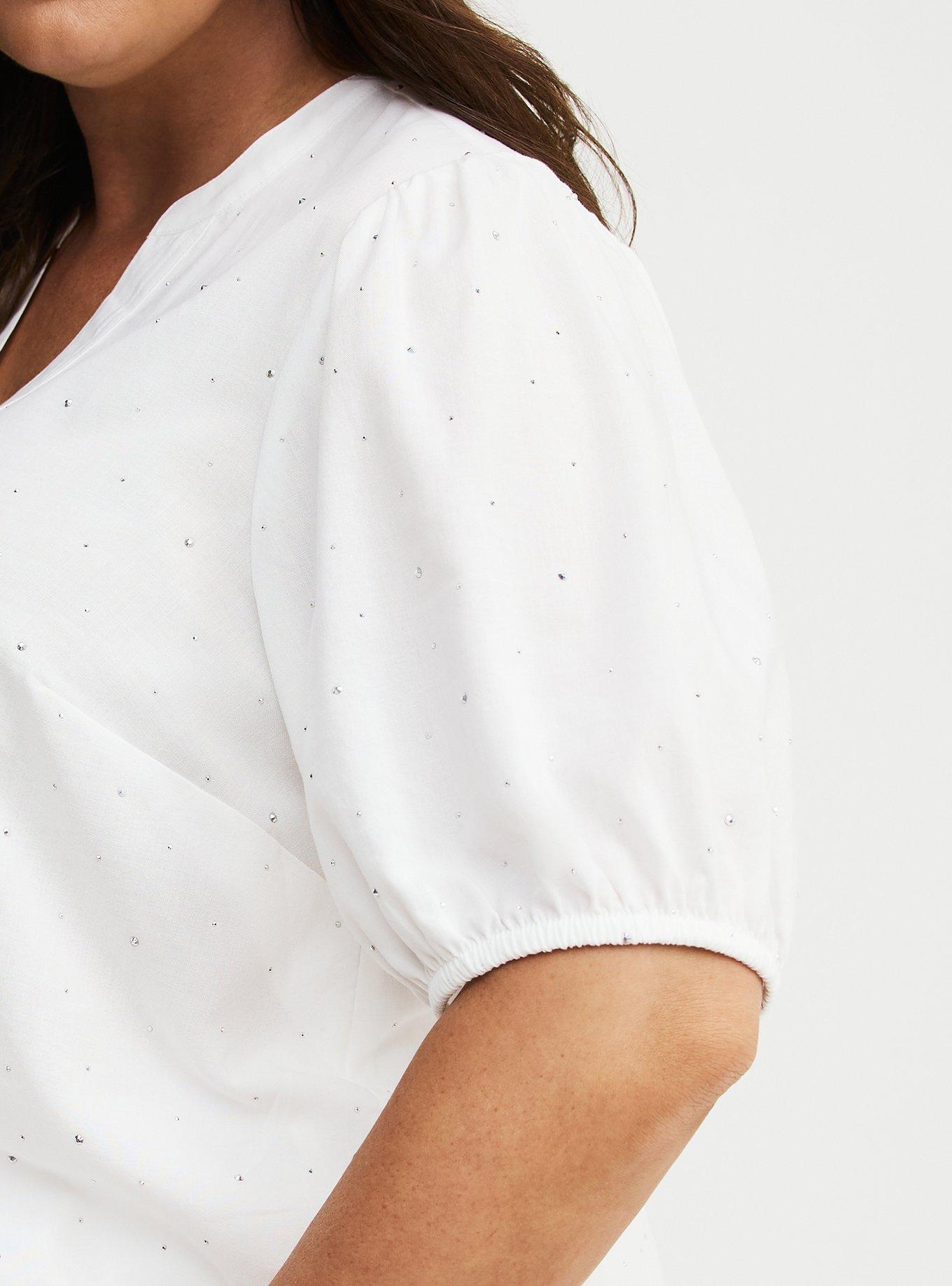 Cotton Rhinestone Blouse, BLANC DE BLANC, alternate