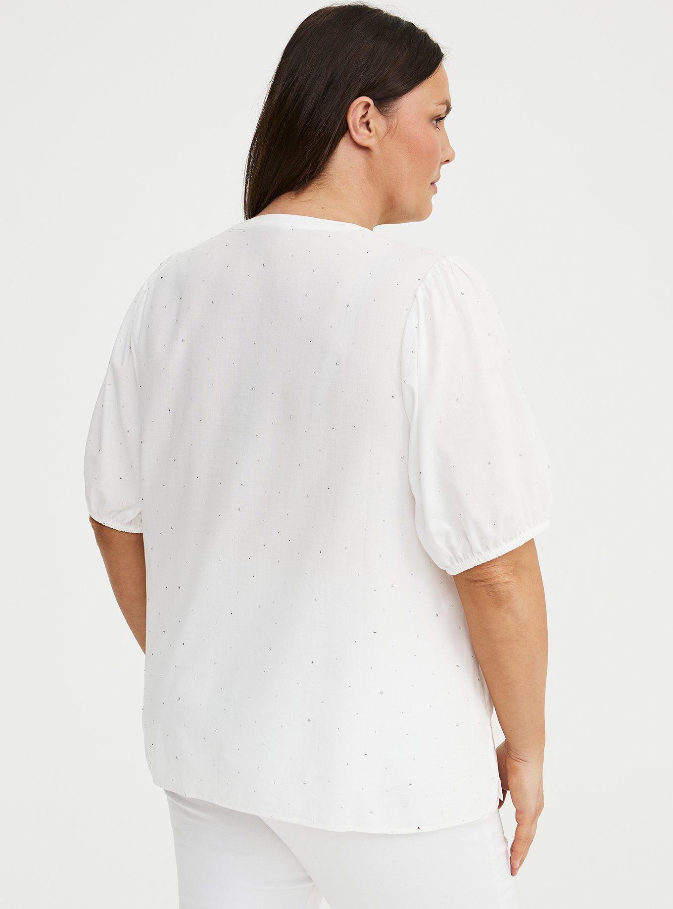 Cotton Rhinestone Blouse, BLANC DE BLANC, alternate