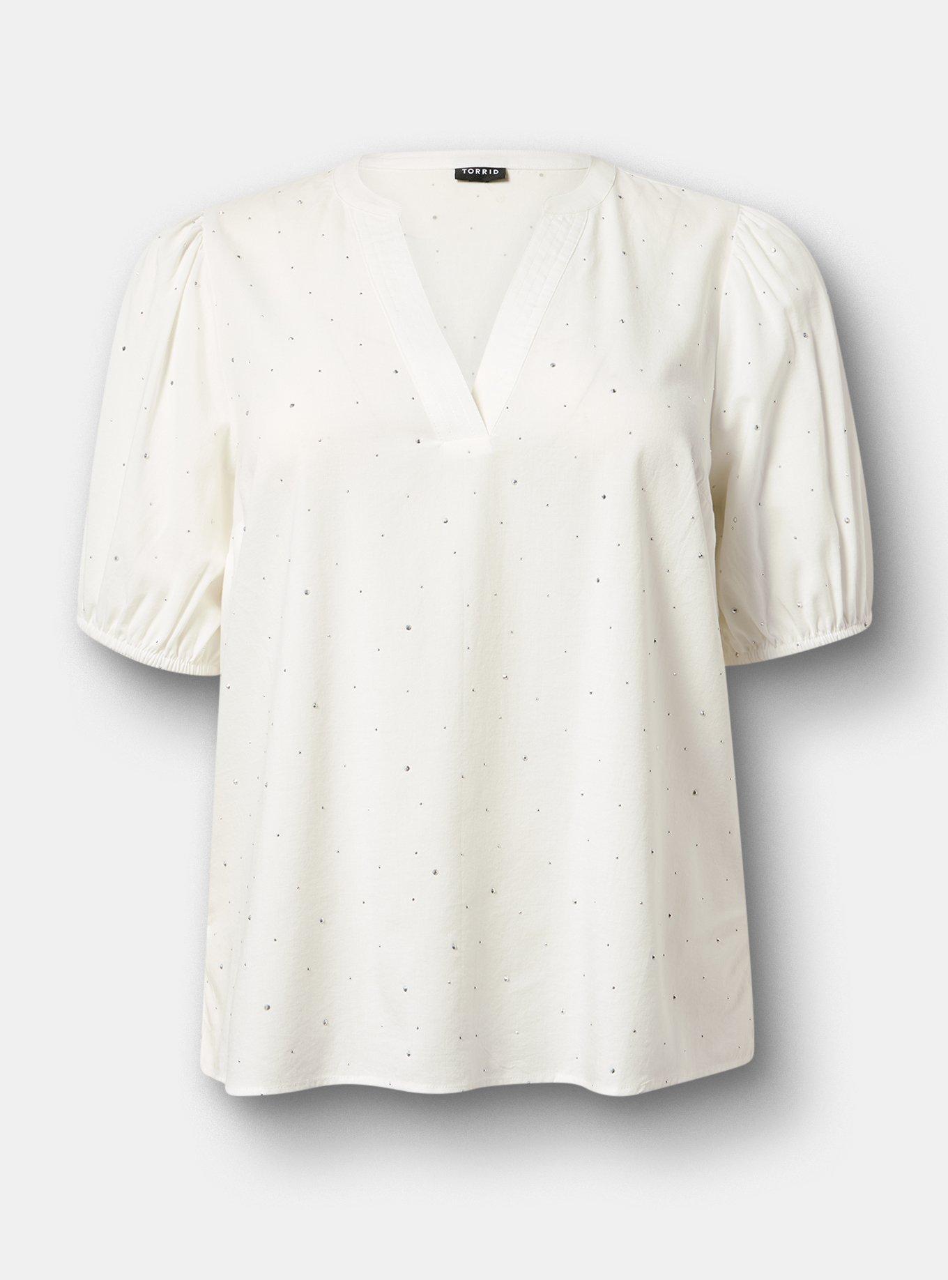Cotton Rhinestone Blouse, BLANC DE BLANC, hi-res