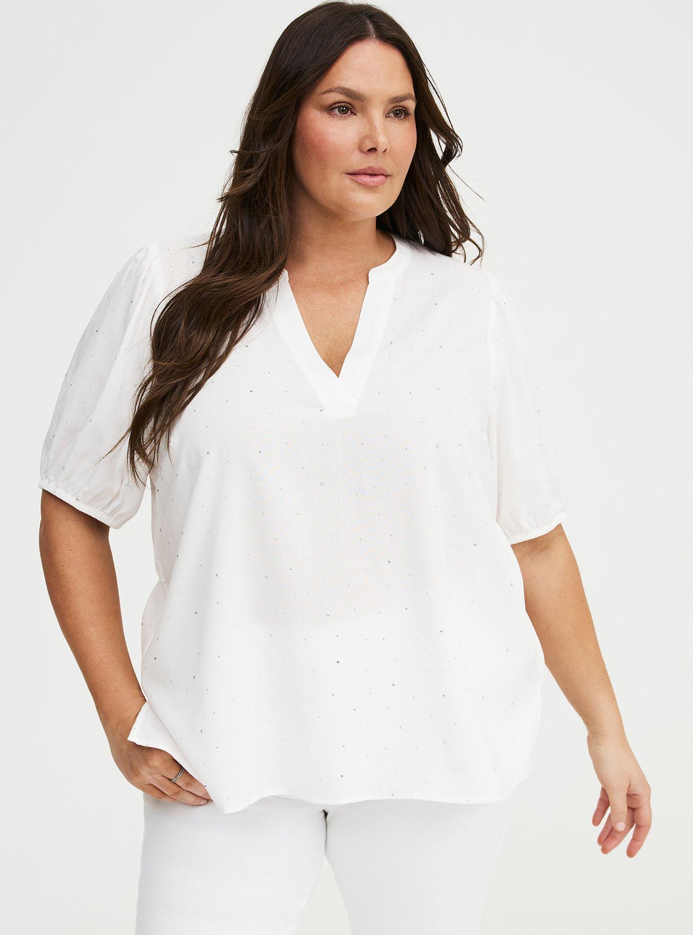 Cotton Rhinestone Blouse, BLANC DE BLANC, hi-res