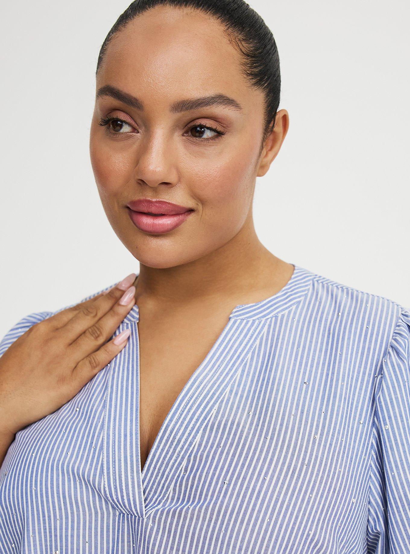 Cotton Rhinestone Blouse, BLAIR STRIPE DEEP ULTRAMARINE WHITE, alternate