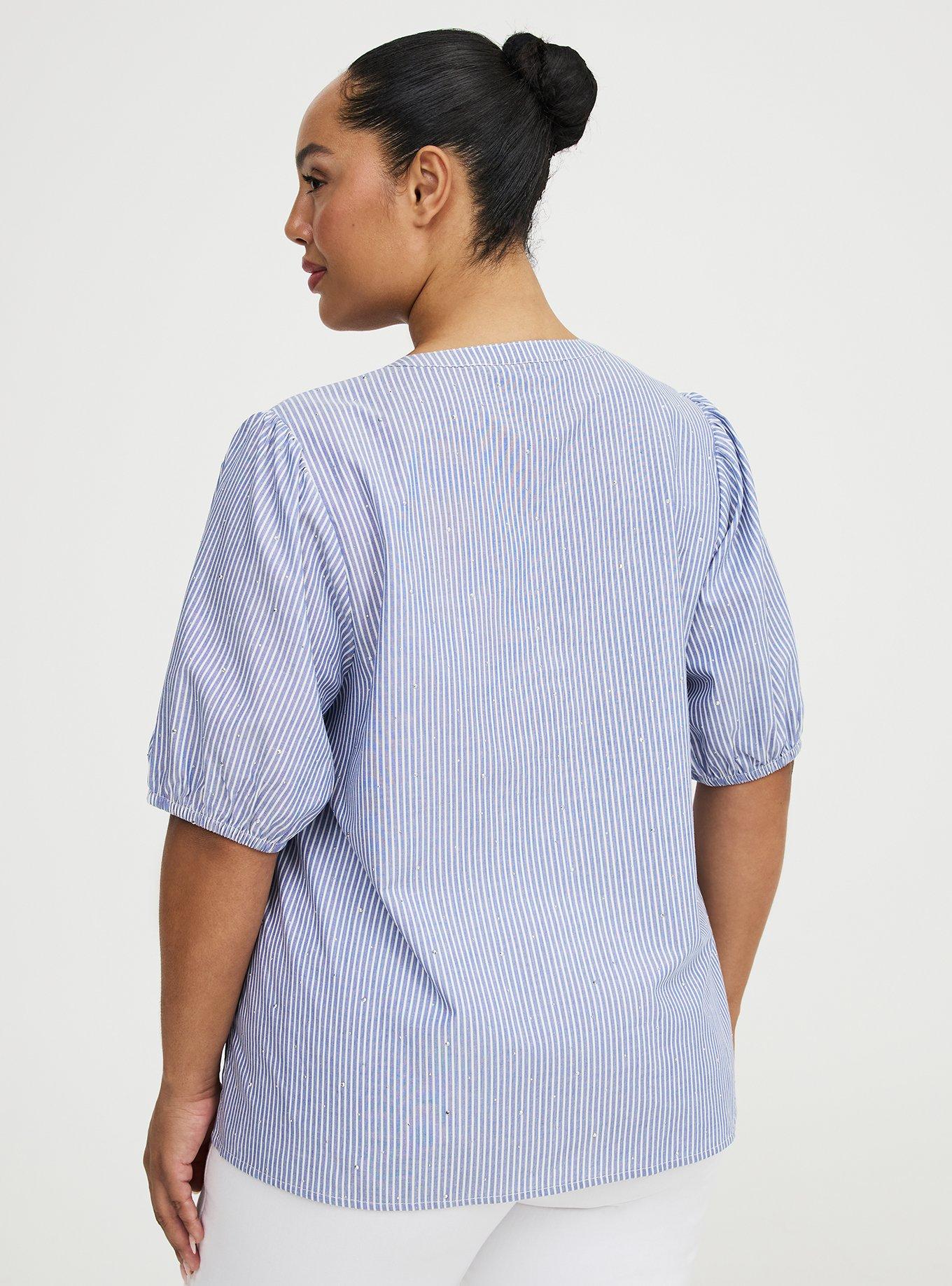 Cotton Rhinestone Blouse, BLAIR STRIPE DEEP ULTRAMARINE WHITE, alternate