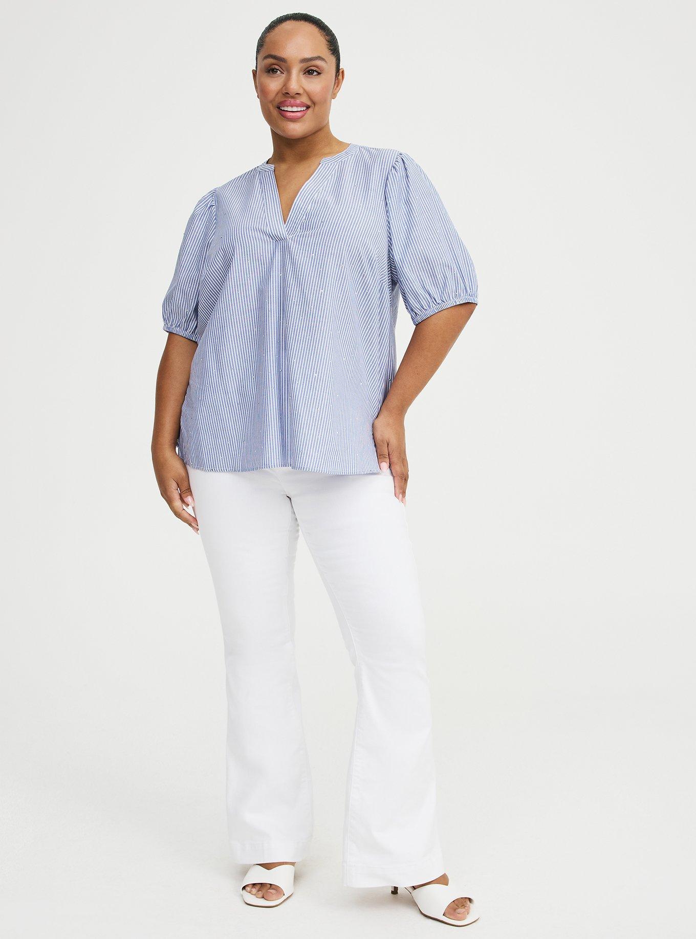 Cotton Rhinestone Blouse, BLAIR STRIPE DEEP ULTRAMARINE WHITE, alternate