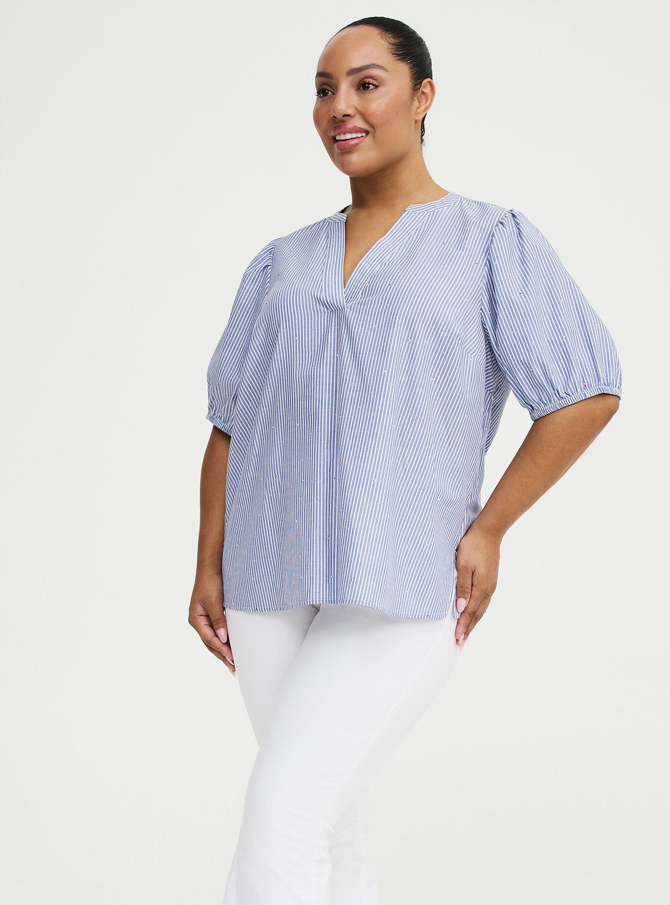 Cotton Rhinestone Blouse, BLAIR STRIPE DEEP ULTRAMARINE WHITE, alternate