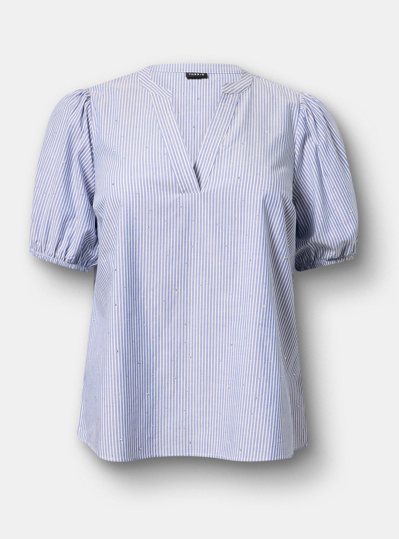 Cotton Rhinestone Blouse, BLAIR STRIPE DEEP ULTRAMARINE WHITE, hi-res