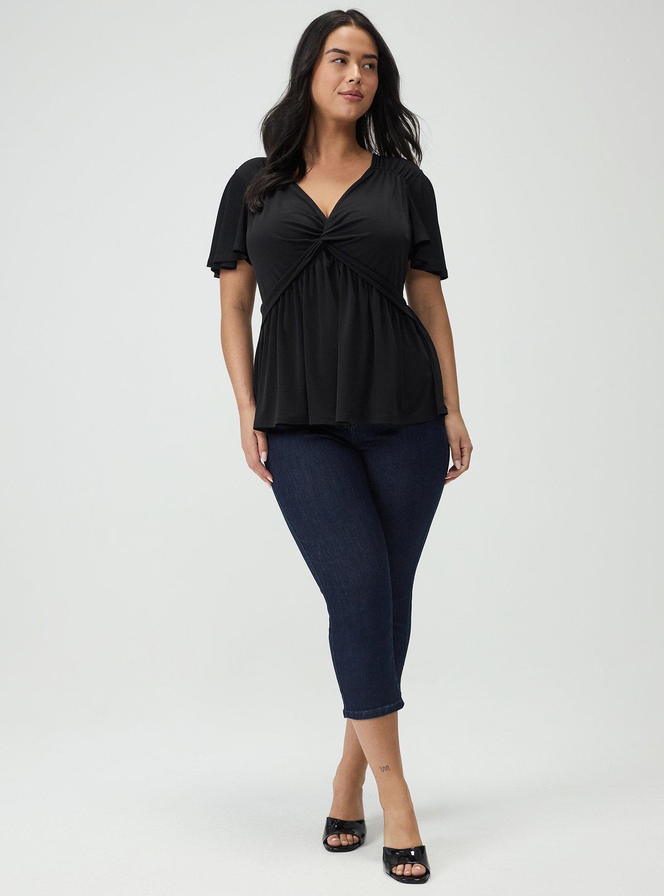 Twist Front Babydoll Top, DEEP BLACK, alternate