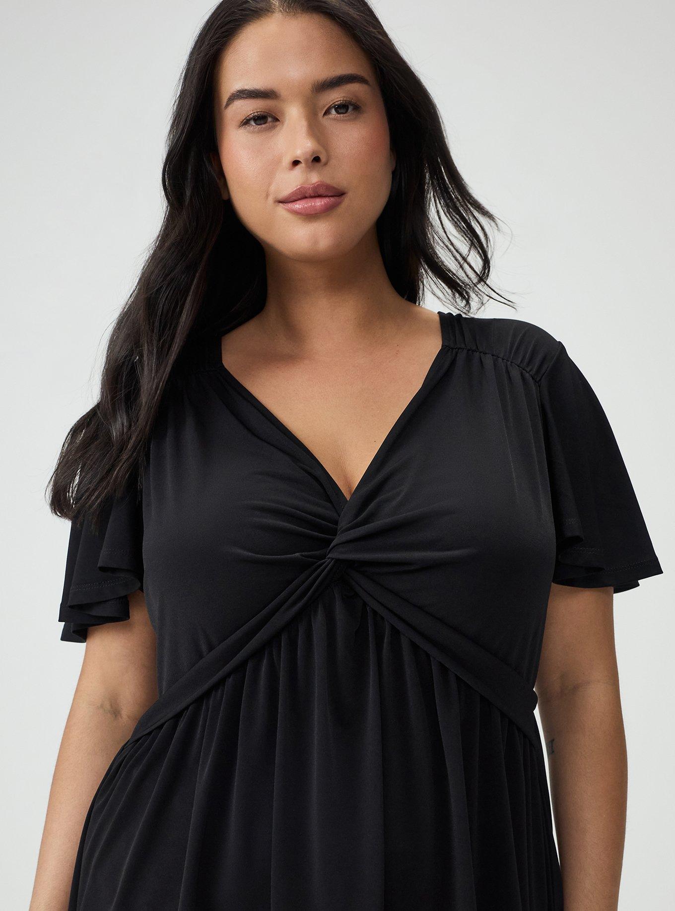 Twist Front Babydoll Top, DEEP BLACK, alternate