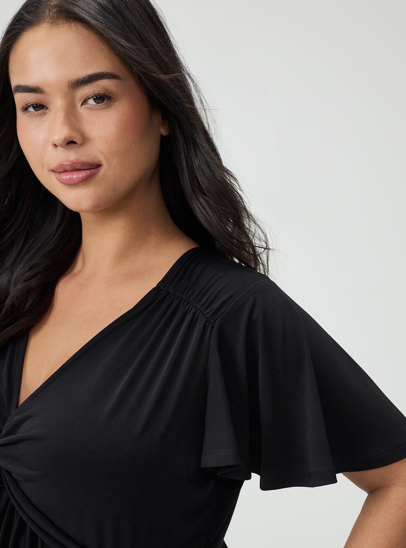 Twist Front Babydoll Top, DEEP BLACK, alternate