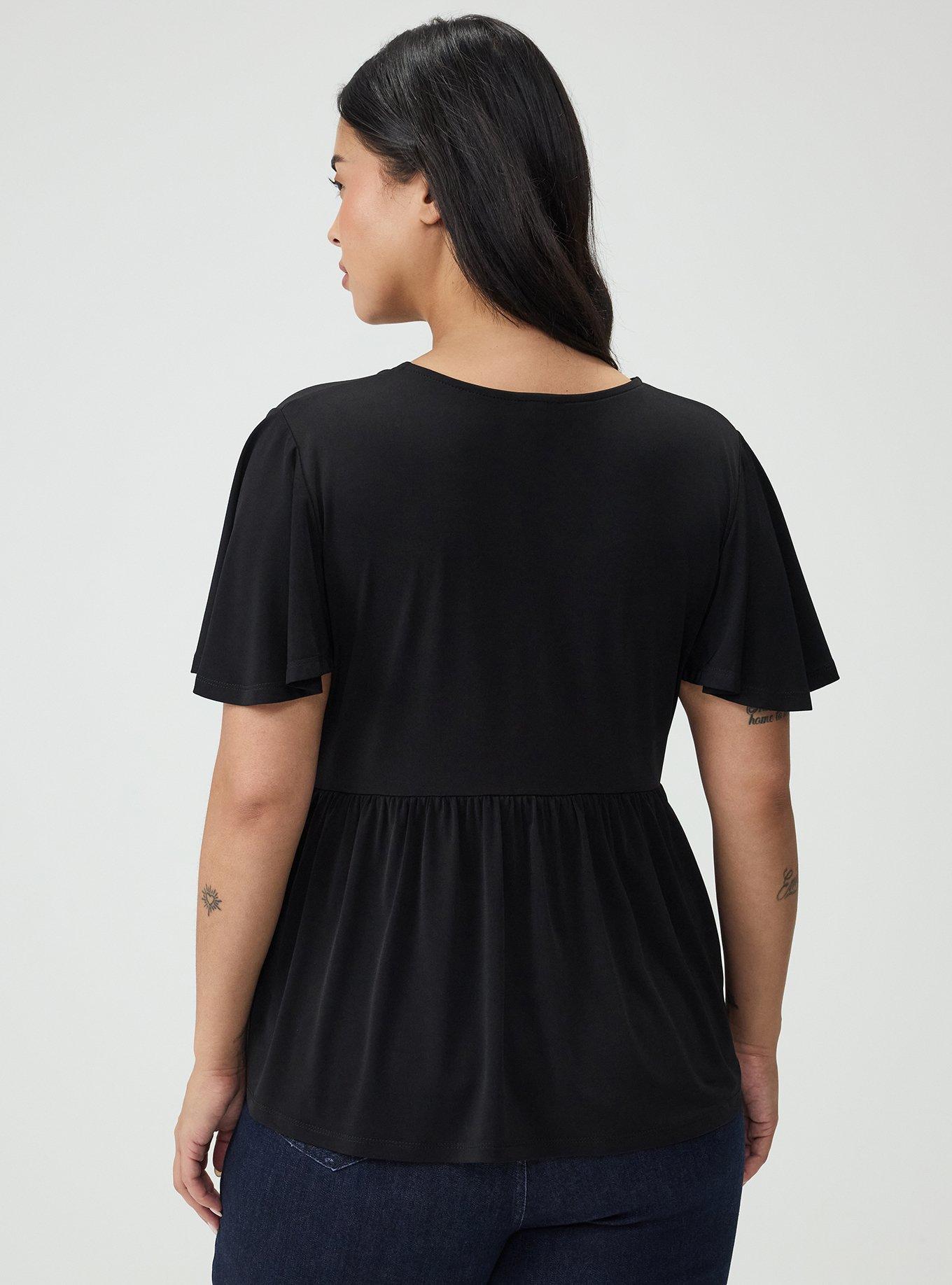 Twist Front Babydoll Top, DEEP BLACK, alternate